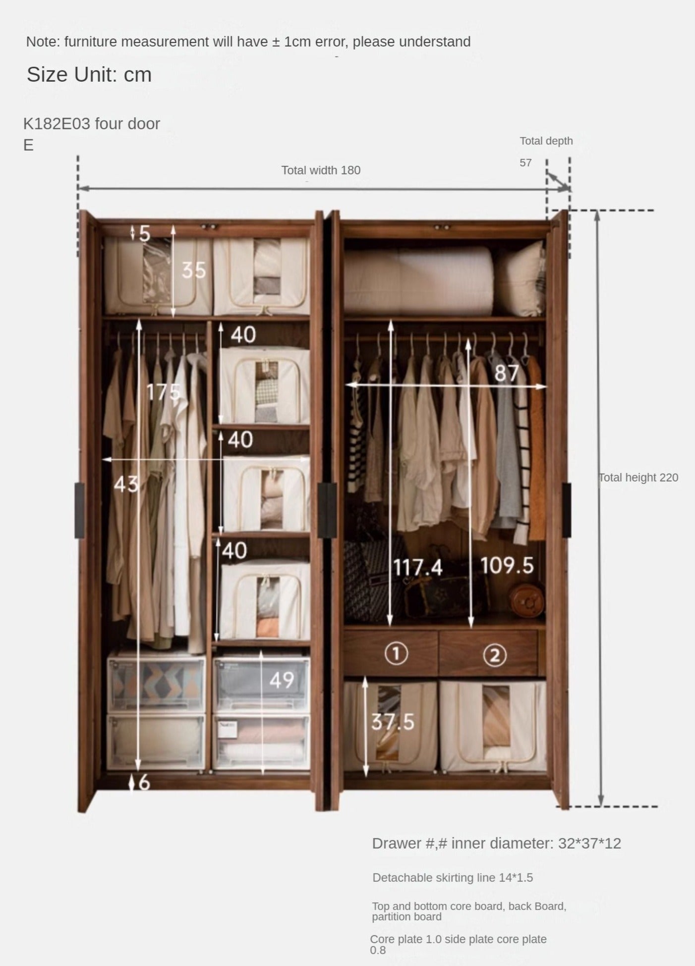 Premium Black Walnut Solid Wood Wardrobe Closet - Spacious Storage for Bedroom, Walk-In Closet & Guest Room Organization