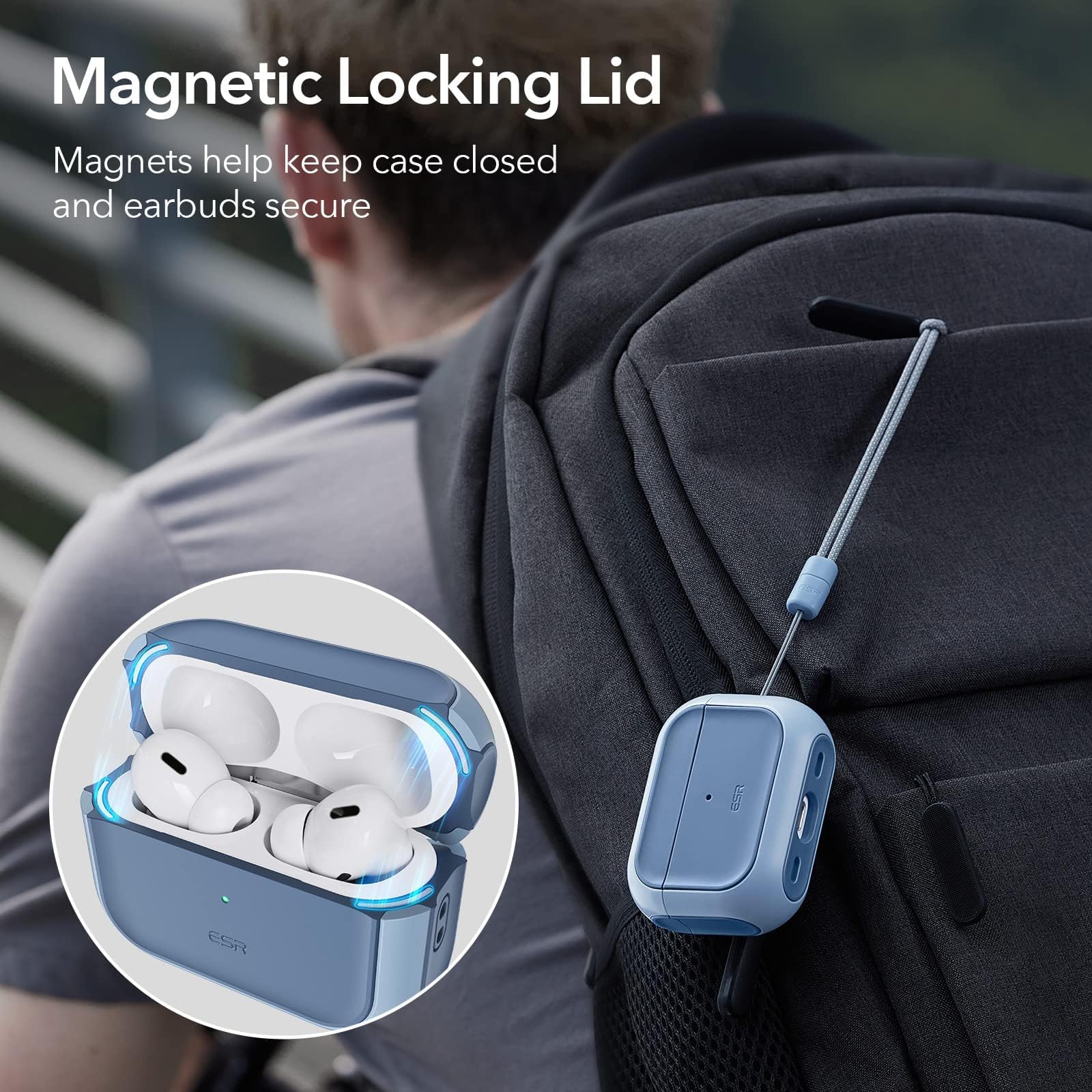 ESR HaloLock AirPods Pro 2 Case - Compatible with AirPods Pro 2nd & 1st Gen (2023/2022/2019), MagSafe Case Cover with Lanyard & Full Drop Protection - Navy Blue - Perfect for Gym, Travel & Everyday Use