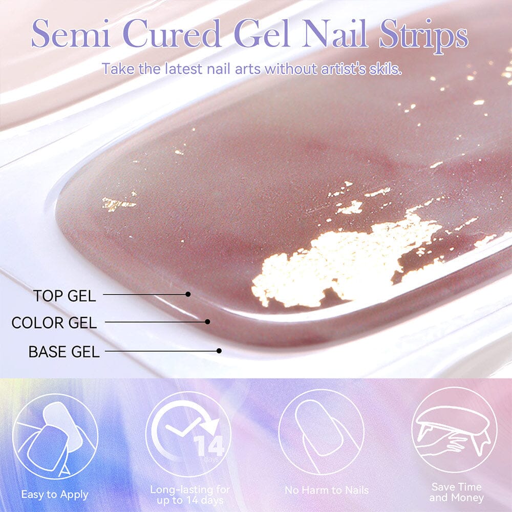 20 Tips Purple Shimmer Semi Cured Gel Nail Strips - Long Lasting DIY Nail Art Kit for Home & Salon Manicure | Perfect for Parties, Weddings & Special Occasions