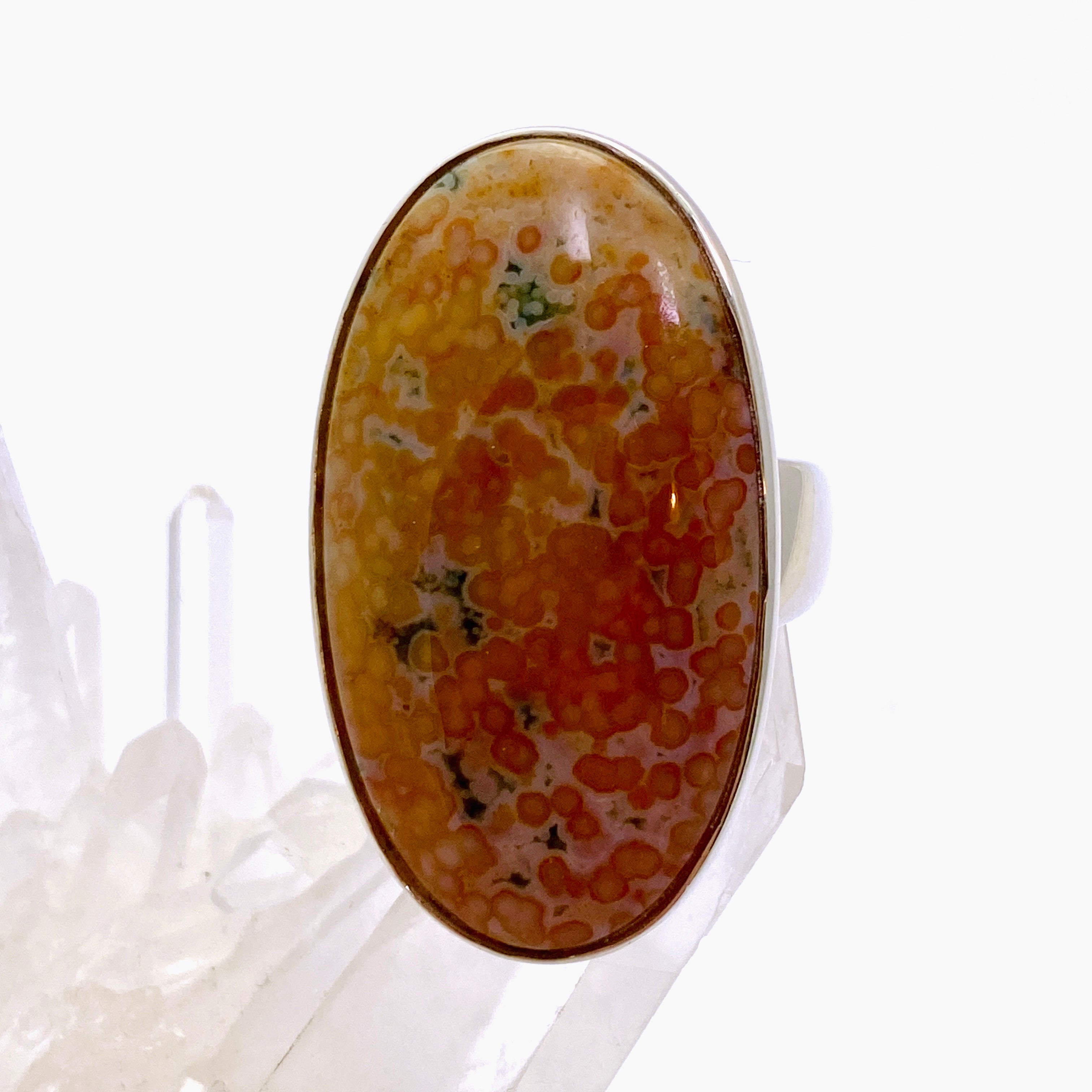 Ocean Jasper Oval Cabochon Ring - Size 9.5 - Natural Stone Jewelry - PRGJ853 - Perfect for Boho Fashion & Spiritual Healing