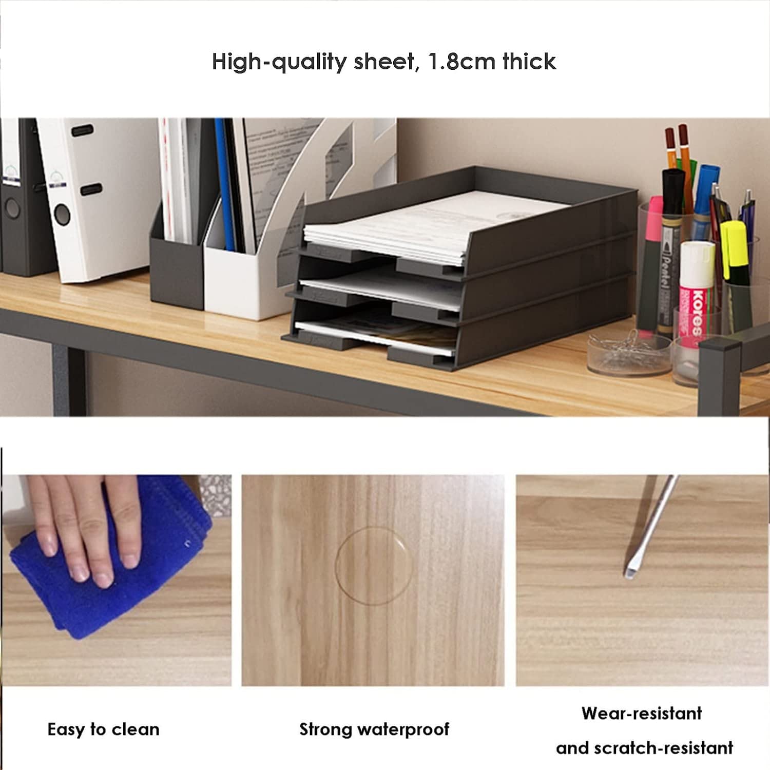 KORP 2-Tier Adjustable Bookshelf Desk Organizer - Wood & Metal Printer Stand, Desktop Bookcase for Computer Desk - Office Supplies Storage & Display Shelf (Black, 11