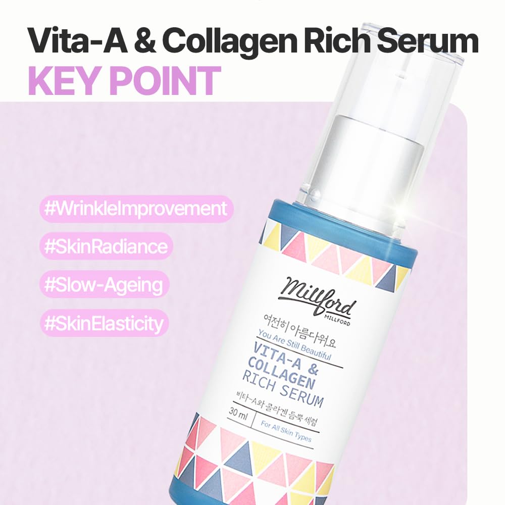 Vita A & Collagen Rich Serum 30ml/1FL Oz - Anti-Aging Face Cream with Marine Collagen for Wrinkles & Fine Lines - Korean Skincare with Retinyl Palmitate - Perfect for Night Routine & Daily Hydration