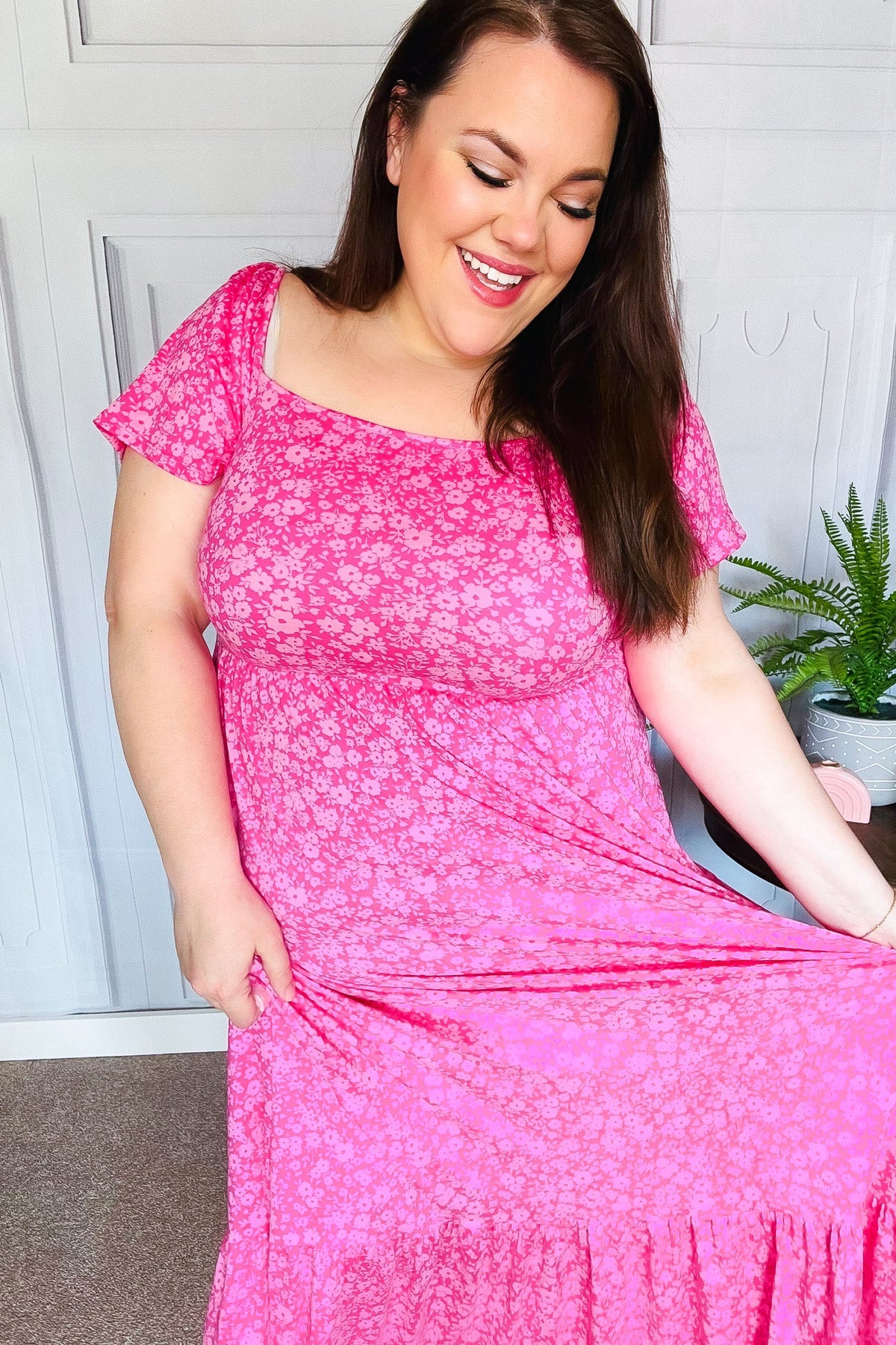 Perfectly You Fuchsia Ditzy Floral Fit & Flare Maxi Dress - Women's Summer Boho Beach Dress for Vacation, Wedding Guest & Outdoor Parties