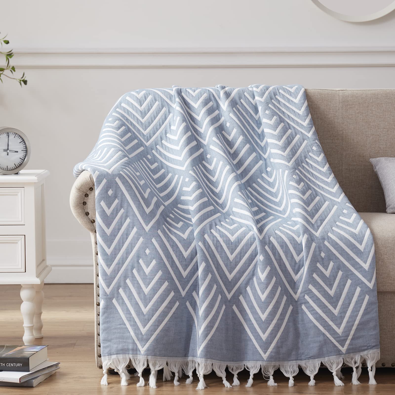 DOOWELL Cotton Lightweight Boho Throw Blanket with Fringe & Tassels - 50