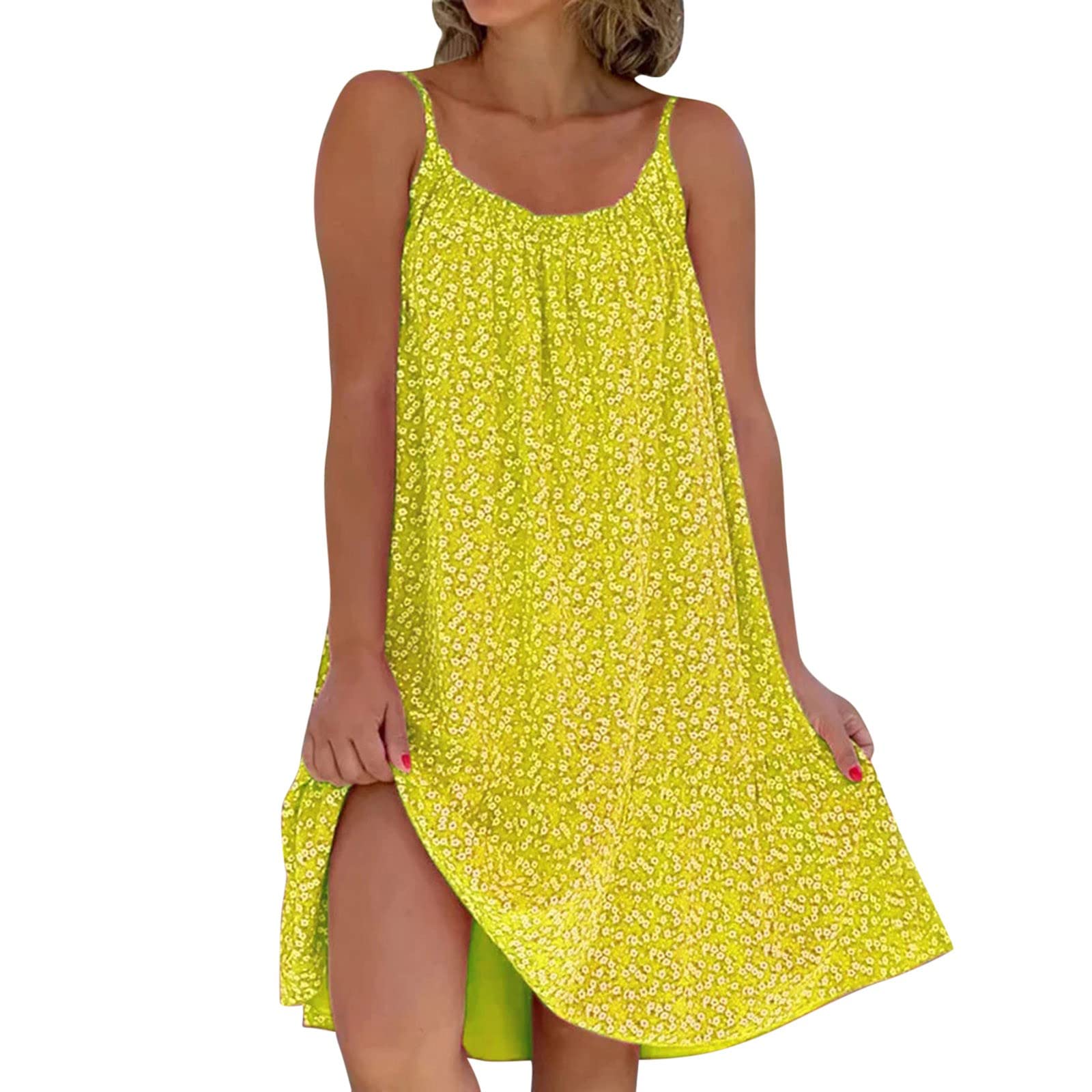 Women's Floral Spaghetti Strap Ruffle Hem Casual Summer Dress - Plus Size Beach Maxi Dress for Vacation, Party & Outdoor Activities