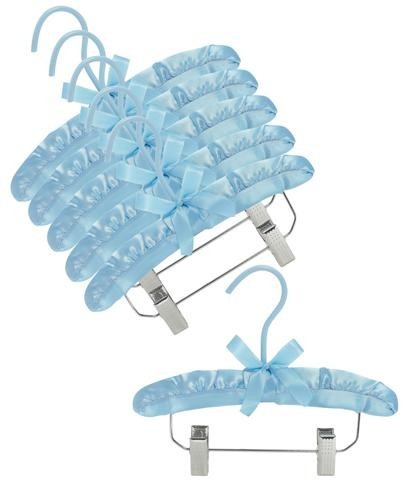 10 Pack Blue Satin Baby Hangers with Clips - Soft Clothes Hangers for Infant Wardrobe, Nursery Organization & Baby Shower Gifts