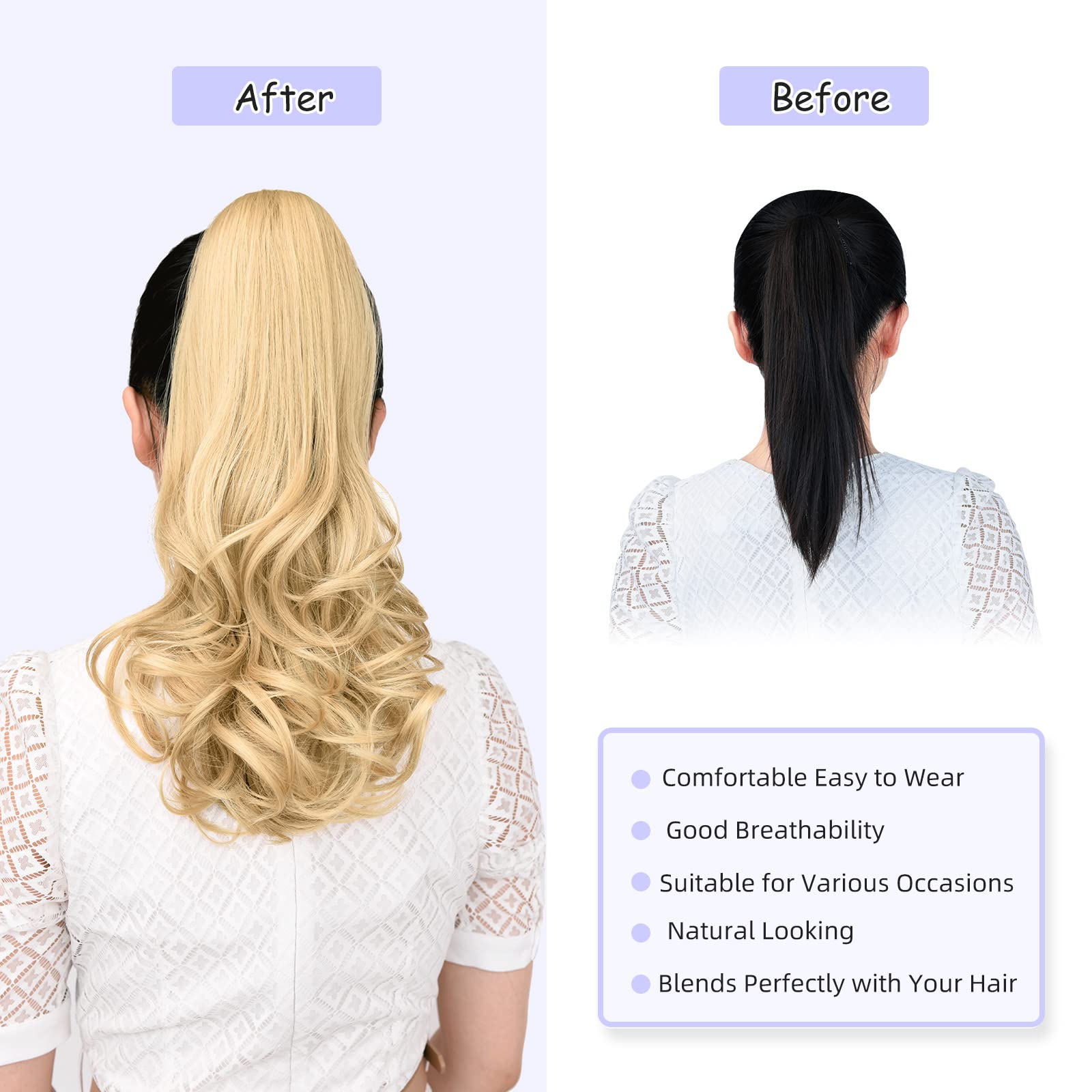 Natural Straight Ponytail Hair Extension with Claw Clip - Seamless Blonde Brown Black Hairpiece for Women - Perfect for Parties, Weddings & Everyday Styling