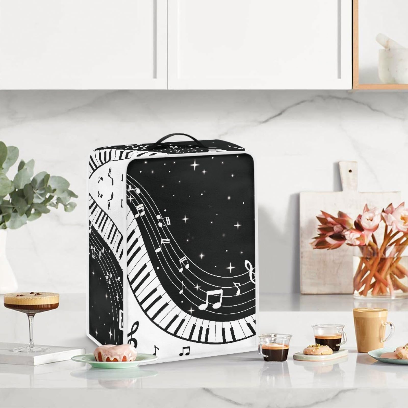 GLENLCWE White Music Note Piano Coffee Machine Cover - Stain & Dust Protection for Coffee Maker, Stand Mixer, Juice Maker - Washable Appliance Dust Cover for Kitchen & Home Use