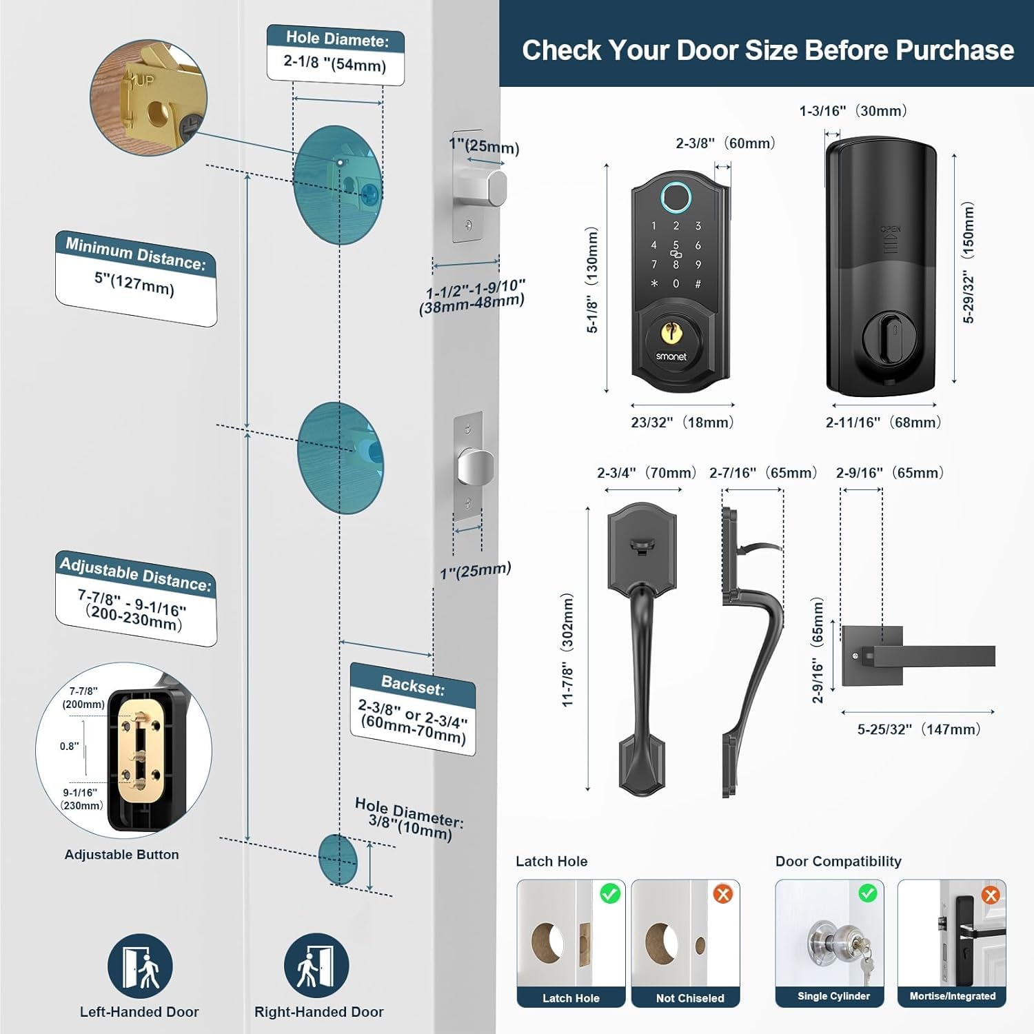 SMONET Smart Lock for Front Door - Keyless Entry Fingerprint & Bluetooth Deadbolt with Digital Keypad, Auto Lock, Alexa Compatible - Secure & Convenient Smart Home Access for Apartments, Houses & Vacation Rentals