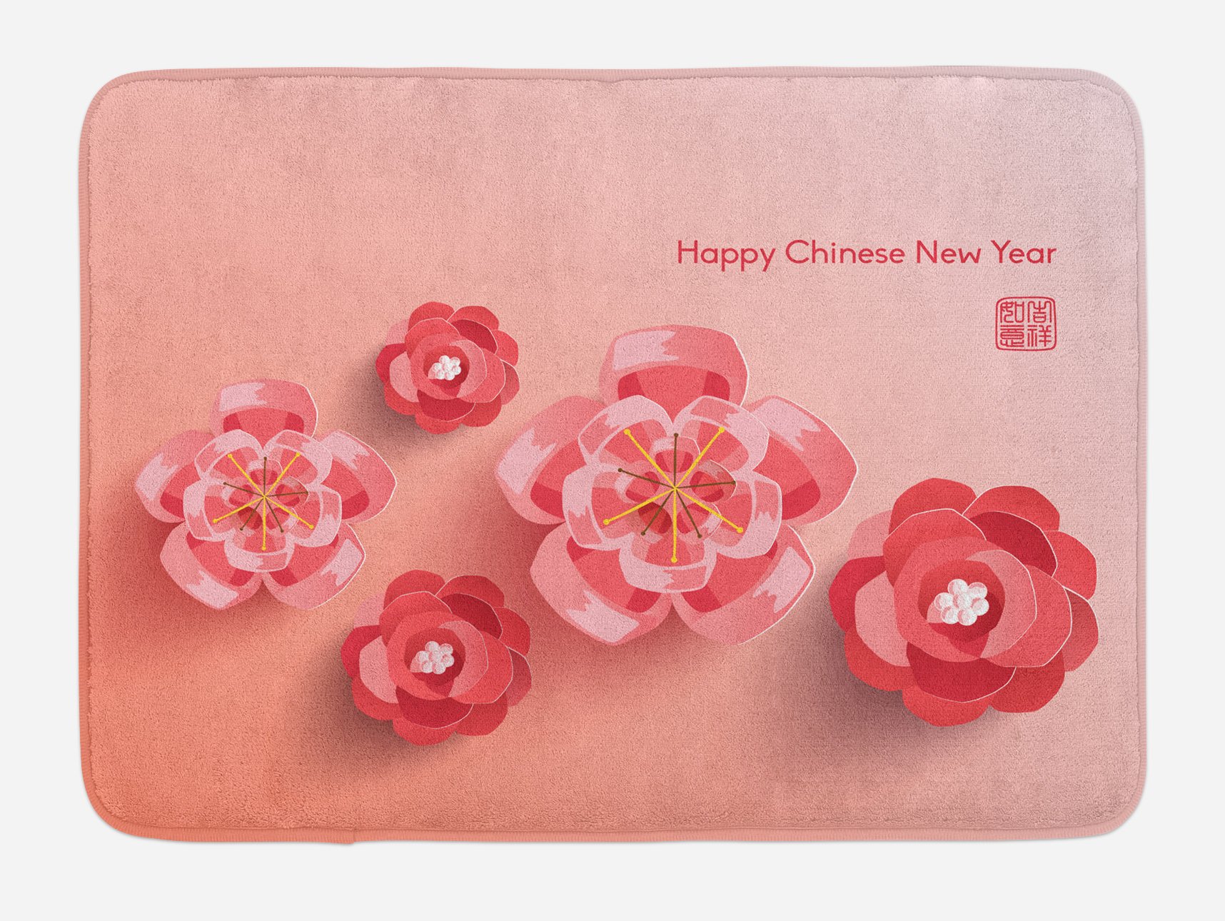 Ambesonne Chinese New Year Bath Mat - Pink Floral Zodiac Design, Non-Slip Plush Bathroom Rug, 30.2