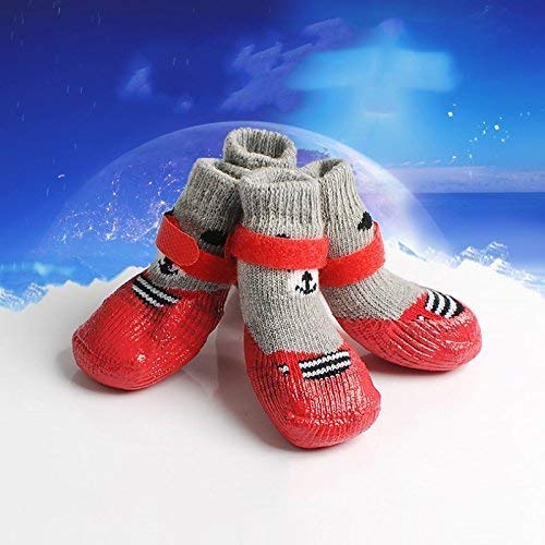 URBEST Non-Slip Dog Socks - 4Pcs Adjustable Pet Shoes for Small Dogs & Cats with Anti-Skid Soles (Size M, Red) | Perfect for Indoor Protection, Hardwood Floors & Winter Paw Care