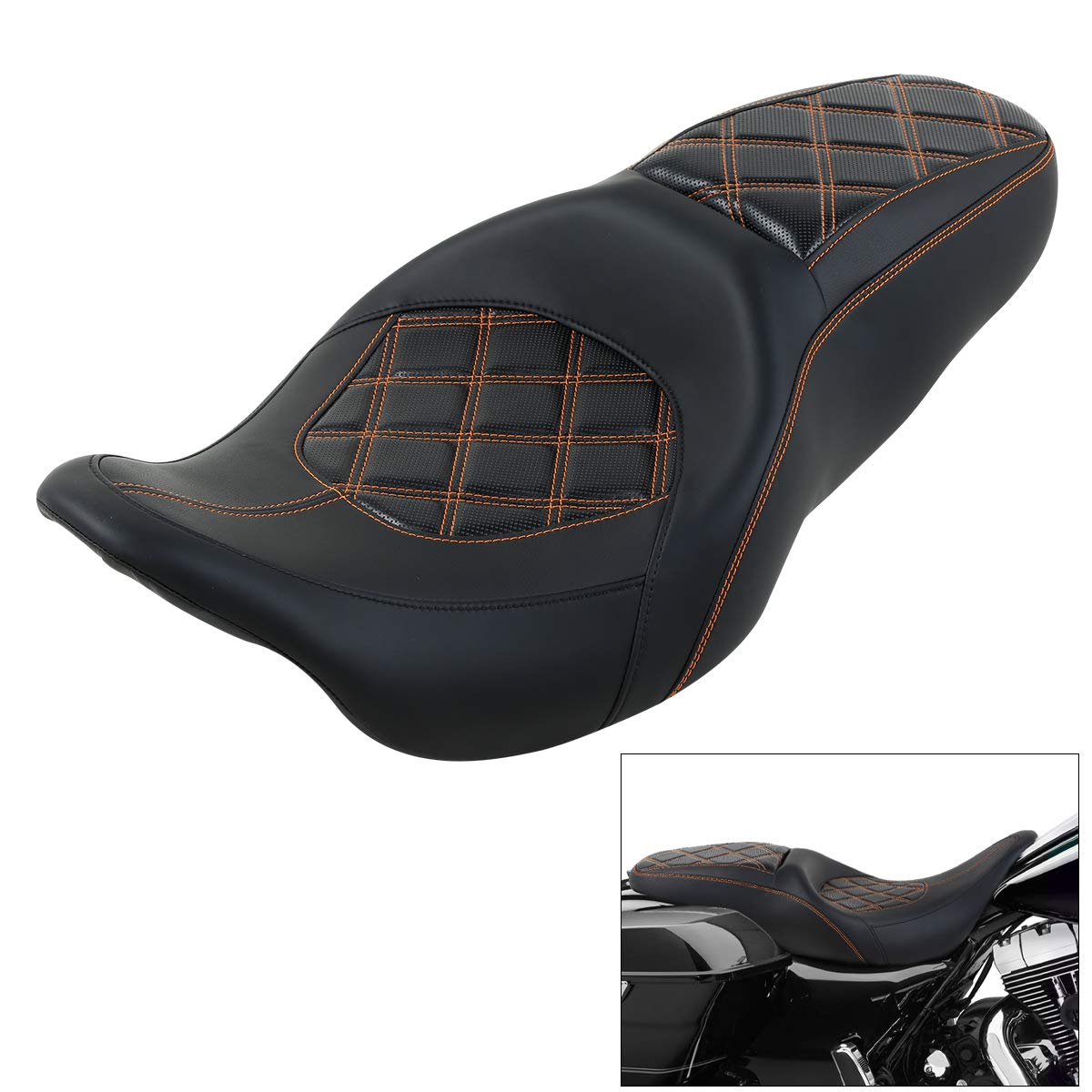Harley Road King Motorcycle Seat - 2-Up Bucket Seat for Driver & Passenger - Fits Street Glide, Electra Glide, Road Glide (2009-2023) - Comfortable Long Ride & Touring Accessory