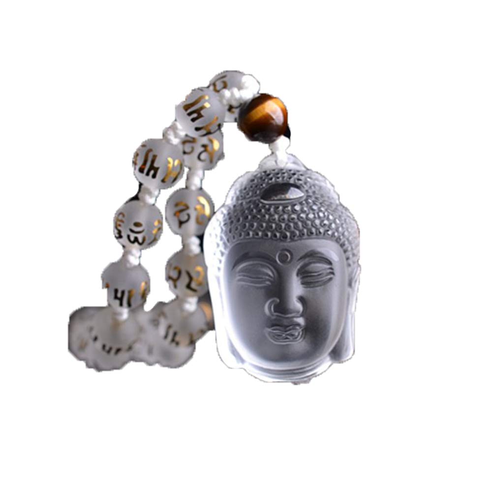 Natural White Crystal Amitabha Buddha Pendant Necklace for Men & Women - Pig & Dog Zodiac Birthstone Jewelry for Meditation, Spiritual Protection & Daily Wear