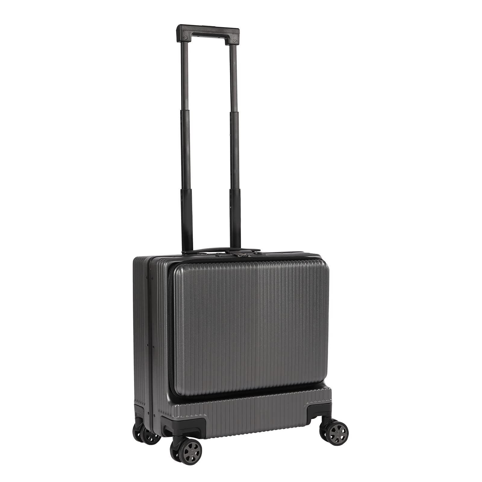 Leblett 18 Inch Carry On Luggage with USB Charging Port - Lightweight Hardshell Suitcase with Front Laptop Pocket & 60-Degree Silent Spinner Wheels - Dark Grey - Perfect for Business Travel & Weekend Getaways