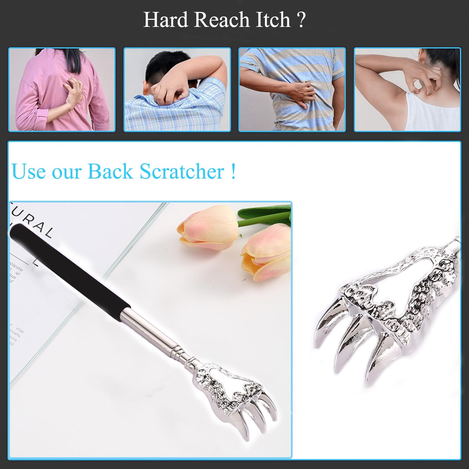 Extendable Back Scratcher - Stainless Steel Telescopic Massage Tool (8.66