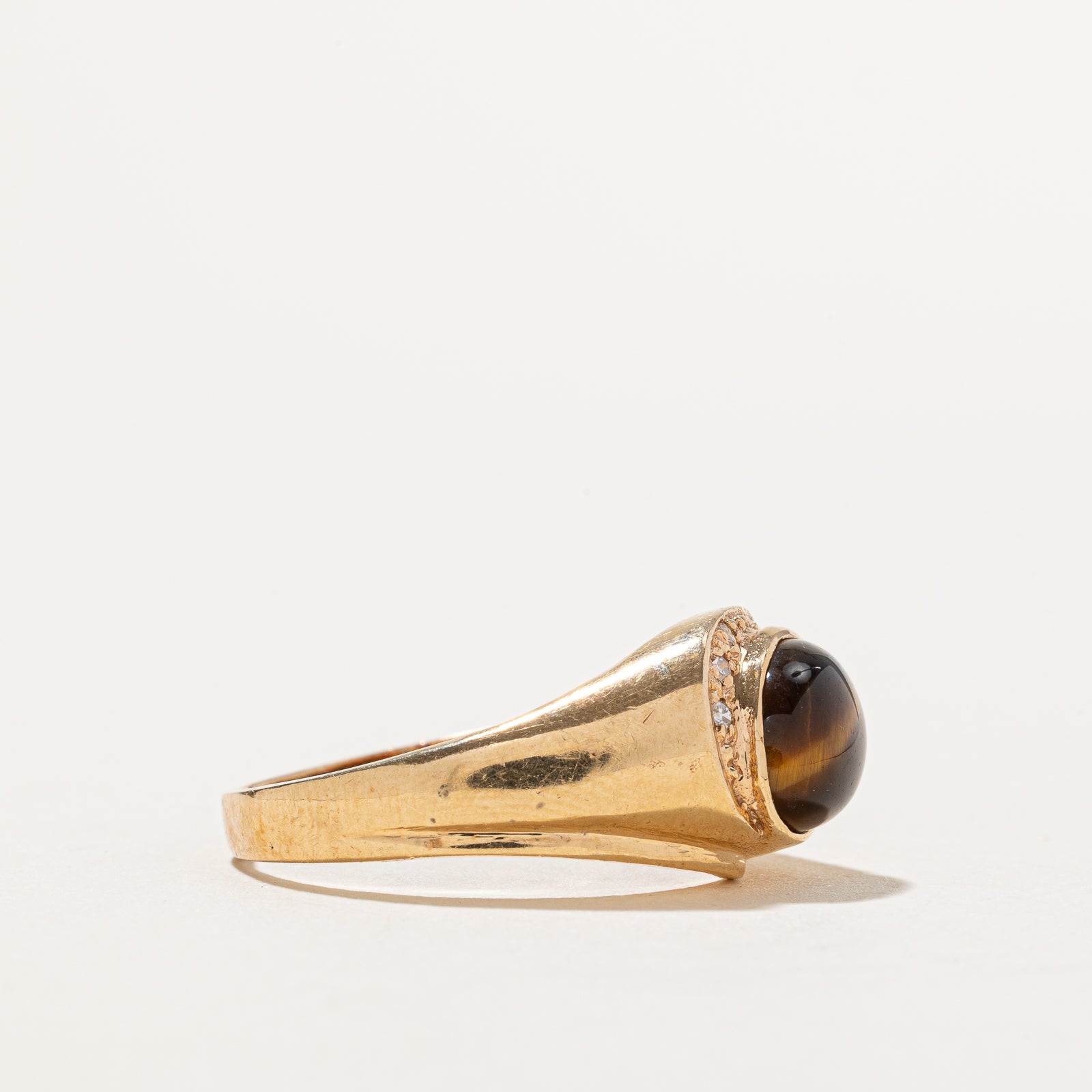 Tigers Eye and Diamond Ring - 2.40ct Natural Stone with 0.03ctw Diamonds - Size 11.5 - Elegant Jewelry for Women, Perfect for Weddings, Anniversaries and Special Occasions