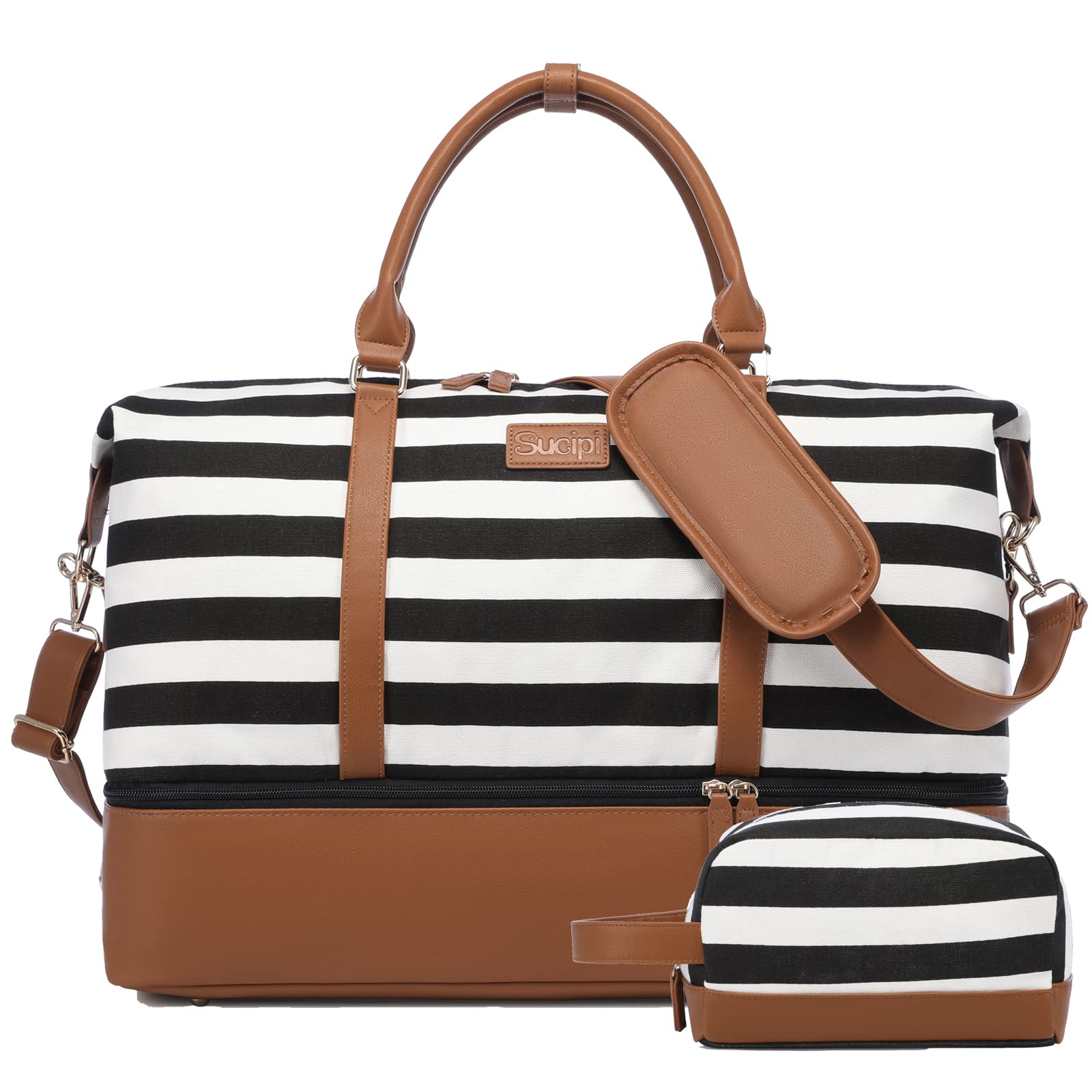 Stylish Canvas Weekender Bag for Women - Spacious Travel Duffle with Shoe Compartment & Toiletry Pouch - Perfect Carry-On Gym Bag, Overnight Trip, Hospital Visit & Labor Delivery - Ideal for Weekend Getaways, Workouts & Travel Essentials