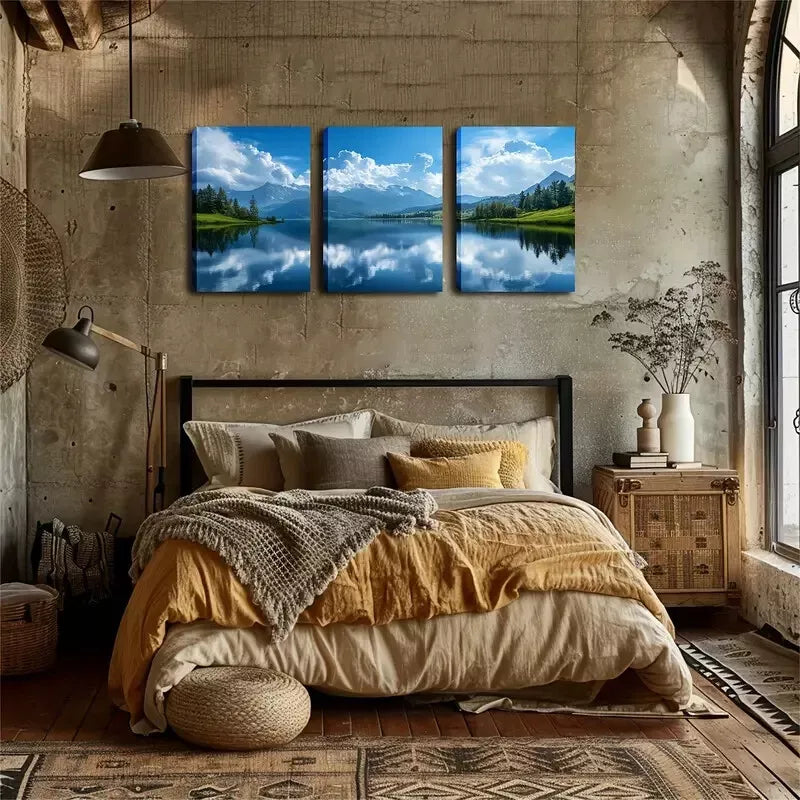 3-Piece Sky, White Clouds & Lake Wall Art Set - Framed Canvas 40x60cm - High Quality Print - 100% Australian Made - Ready to Hang - Perfect for Living Room, Bedroom & Office Decor