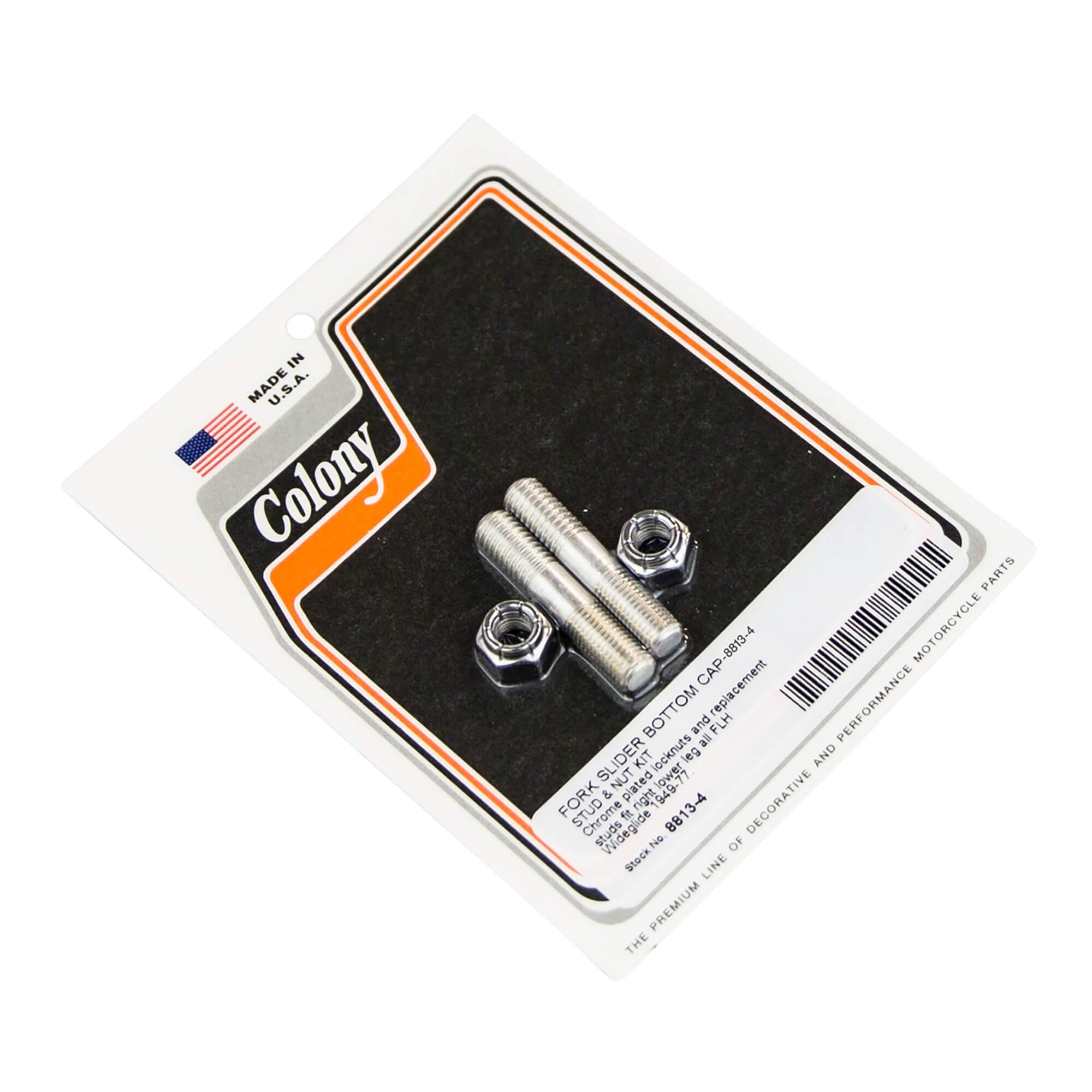 Vintage Harley Davidson FLH Wideglide Chrome Plated 4 Fork Slider Bottom Cap Stud & Nut Set - Compatible with 1949-1977 Models | Motorcycle Restoration & Custom Bike Builds