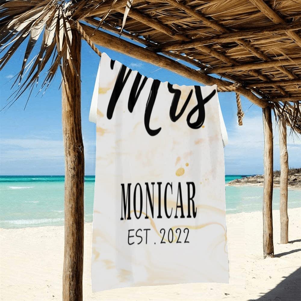 Custom Monogrammed Beach Towel Personalized with Names - Quick Dry, Sand Proof Pool Towel for Bride & Groom | Perfect Newlywed Gift for Couples, Beach Vacations & Honeymoon Getaways