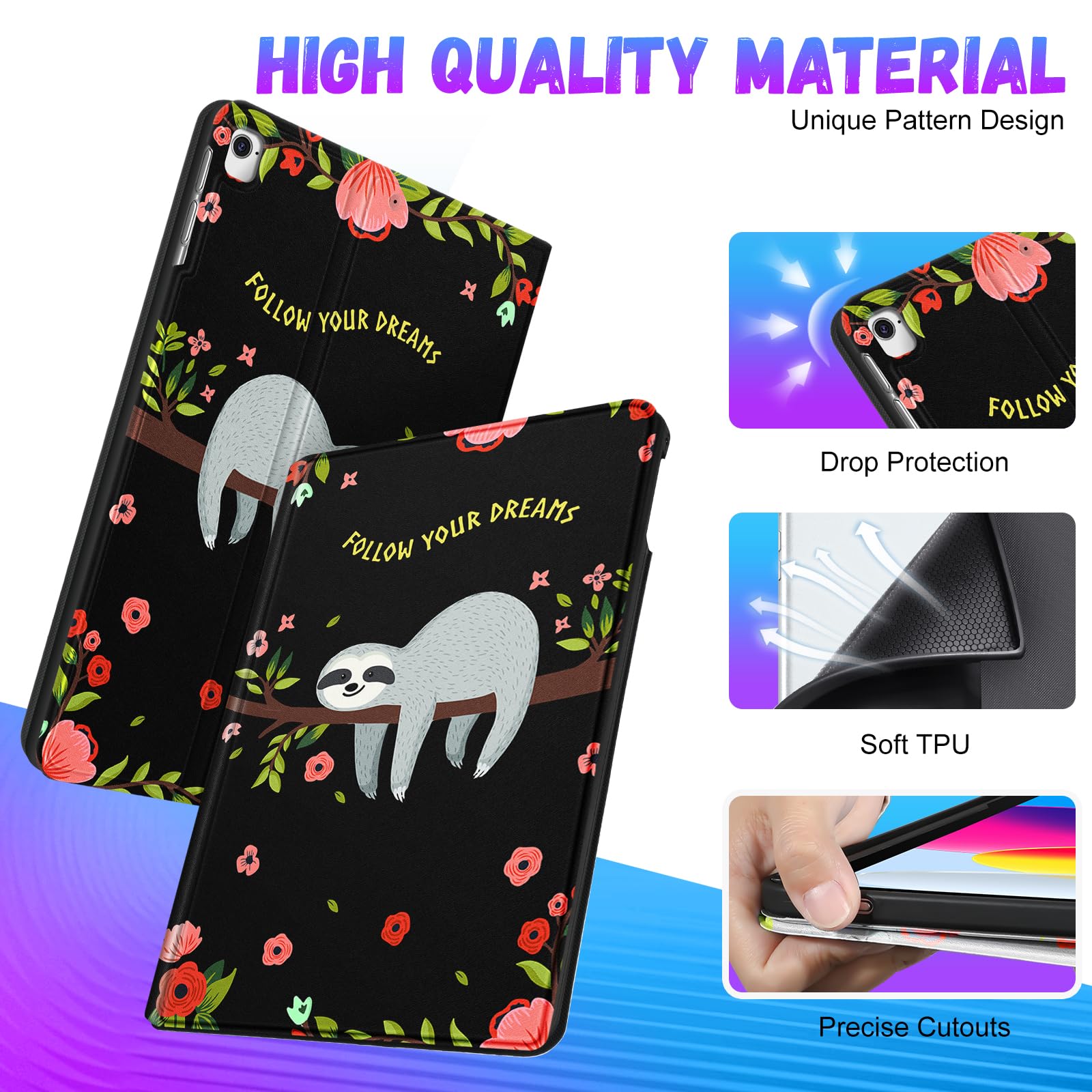 Cute Kawaii Cartoon Design iPad Case - Compatible with iPad 5th/6th Generation, iPad Air 1st/2nd Gen & iPad Pro 9.7 Inch - Stylish Protective Cover for Girls, Women & Teens - Perfect for School, Work & Travel
