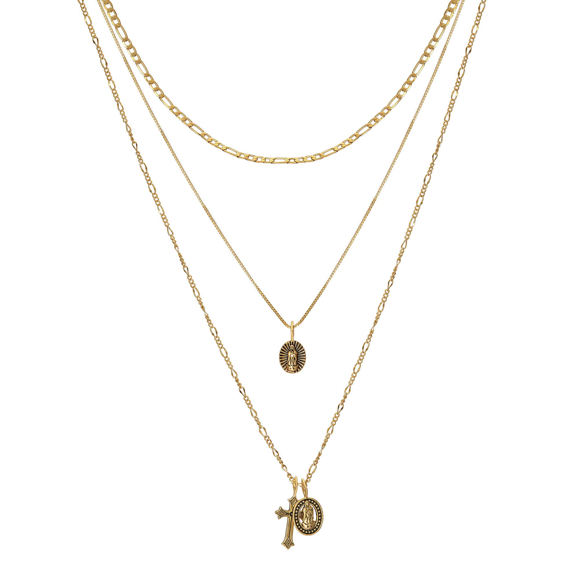 14K Gold Plated Coin Cross Pendant Necklace for Women - Chunky Chain Choker & Layering Necklace - Perfect for Everyday Wear, Gift Giving & Special Occasions