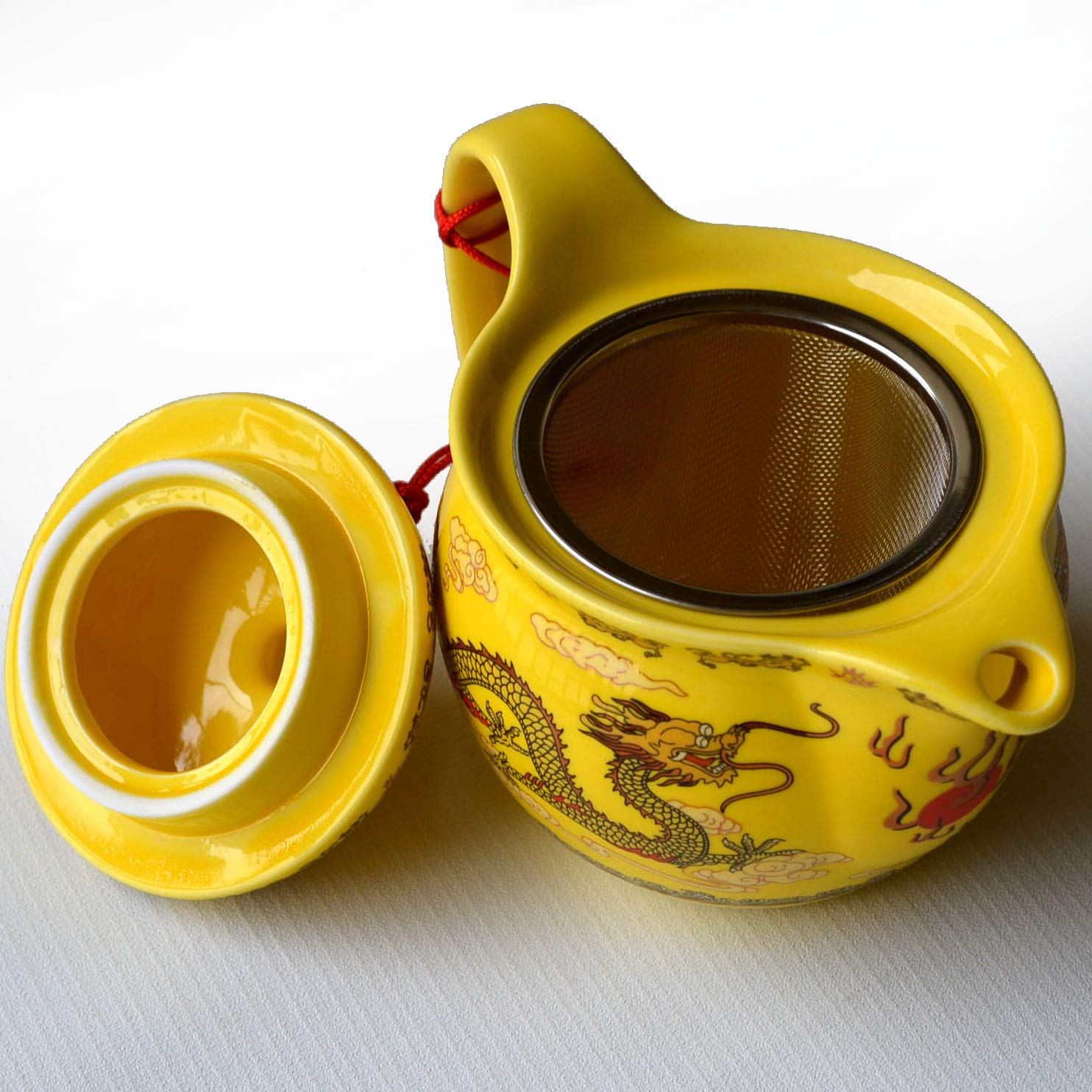 12oz Chinese Dragon Teapot with Infuser - Yellow Porcelain for Loose Tea Brewing at Home