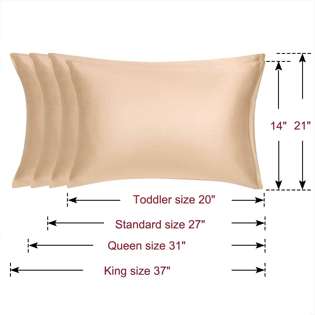 PiccoCasa 4-Pack Luxury Satin Pillowcases with Zipper - Super Soft Silky Pillow Covers (14x20 Inches, Champagne) for Bedroom, Travel & Gift Giving