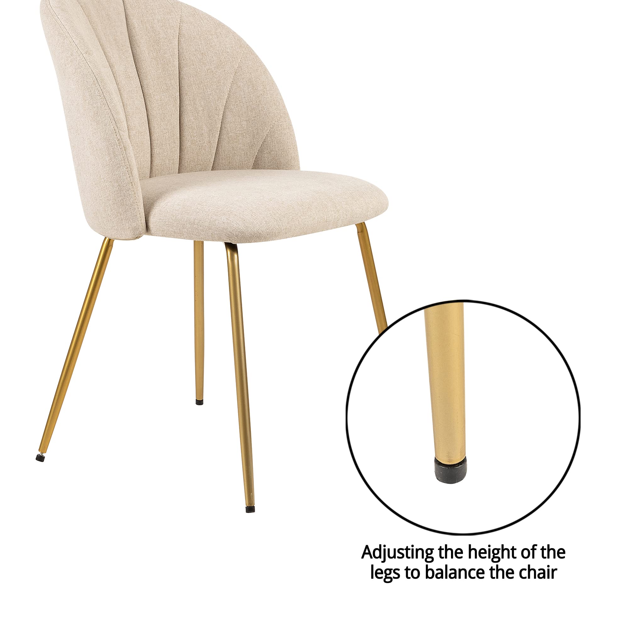 LEEJAY 32 Inch Mid Century Modern Dining Chairs - Set of 4 Beige Fabric Upholstered Accent Chairs with Gold Metal Legs for Kitchen, Living Room & Dining Room | Comfortable Seating for Family Meals & Entertaining Guests