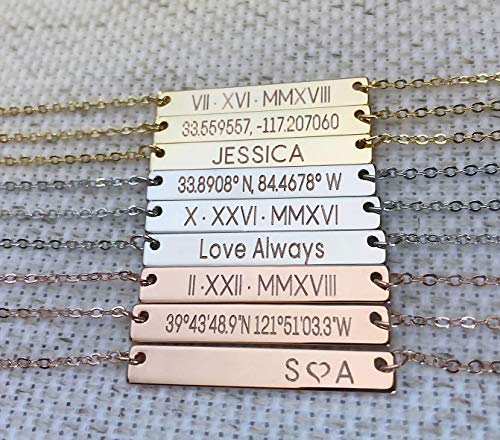 Personalized Name Jewelry - Custom Coordinates Necklace with Date Engraving - Rose Gold Bar Pendant Necklace for Women, Mom & Bridesmaids - Perfect Birthday, Anniversary & Holiday Gift for Her - Great for Weddings, Mother's Day & Special Occasions