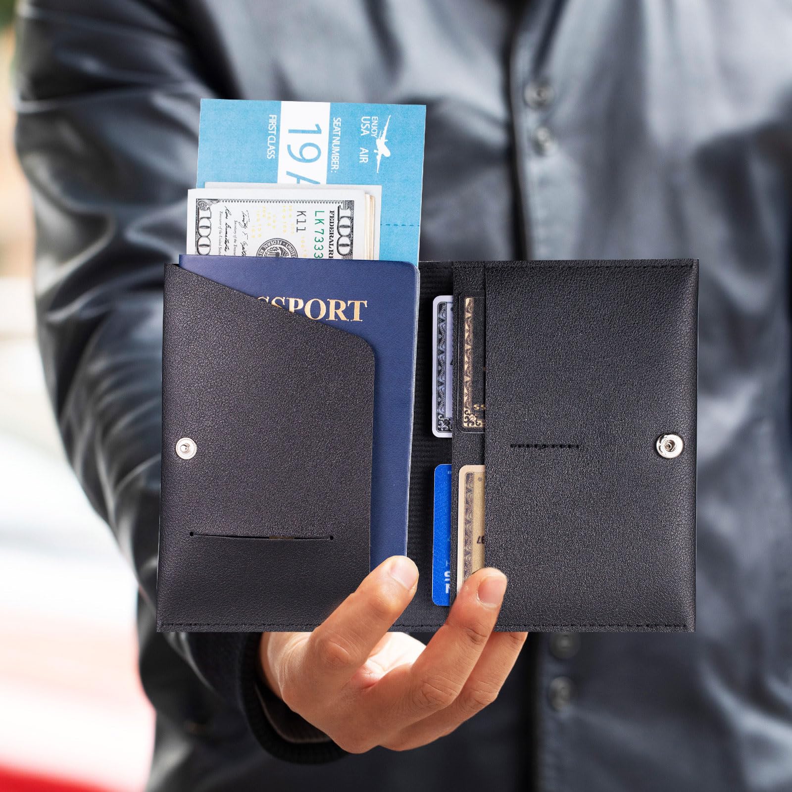 Premium RFID Blocking Passport Holder for Women & Men - Leather Travel Passport Wallet Cover with Multiple Card Slots - Ideal for Family Vacations, Business Trips & International Travel (Pink & Black)