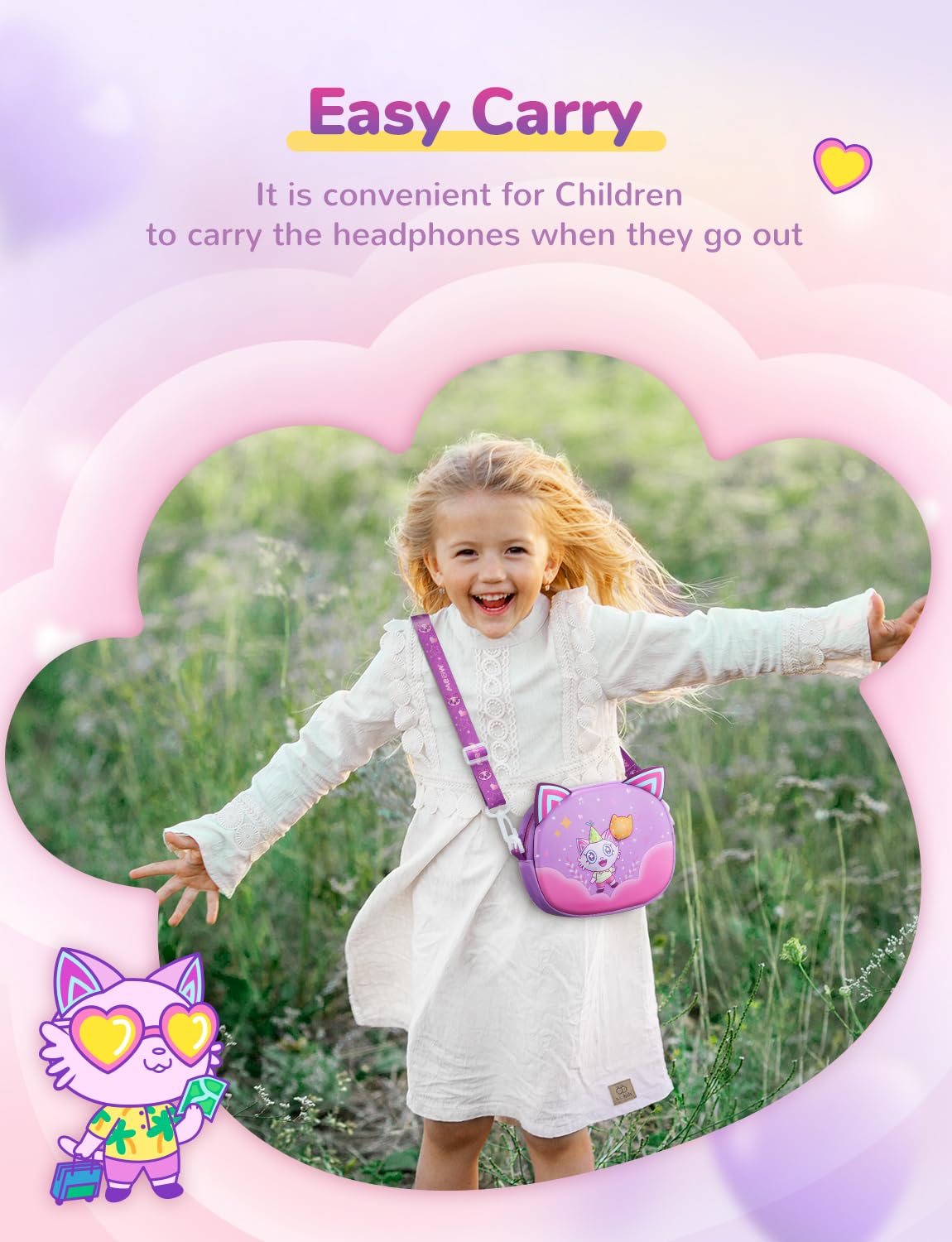 iClever HS19 BTH12 BTH13 Kids Bluetooth Wireless Over-Ear Headphones Travel Carrying Case - Protective Storage Pouch for Children's Headphones - Perfect for School, Travel & Home Use
