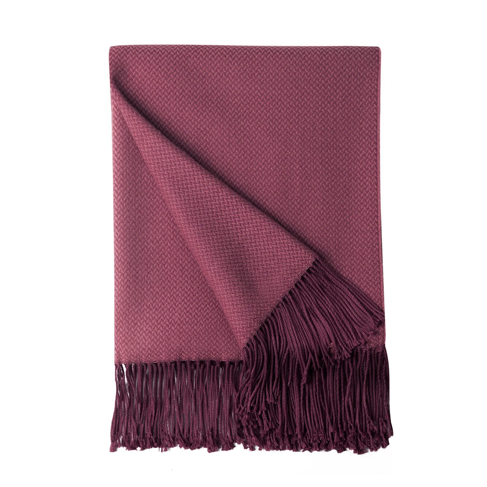 BOURINA Herringbone Two Tone Faux Cashmere Throw Blanket - Soft, Lightweight & Cozy for Bed, Couch, Sofa - Decorative Fringe Blanket in Red Violet, 50