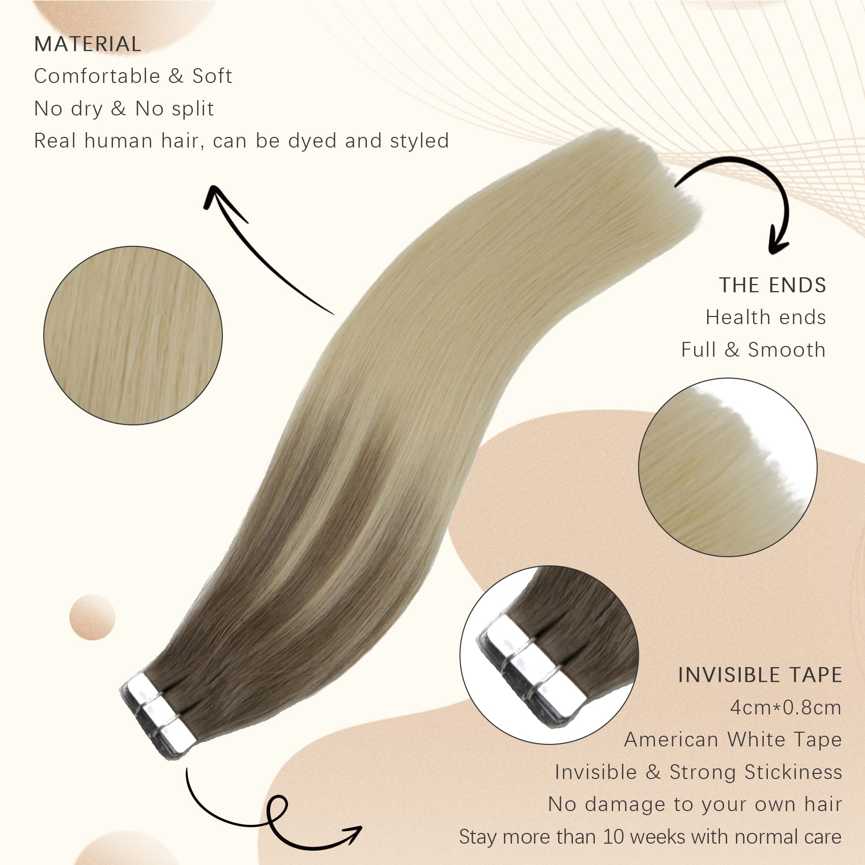 Ash Brown to Platinum Blonde Ombre Human Hair Tape-in Extensions 22
