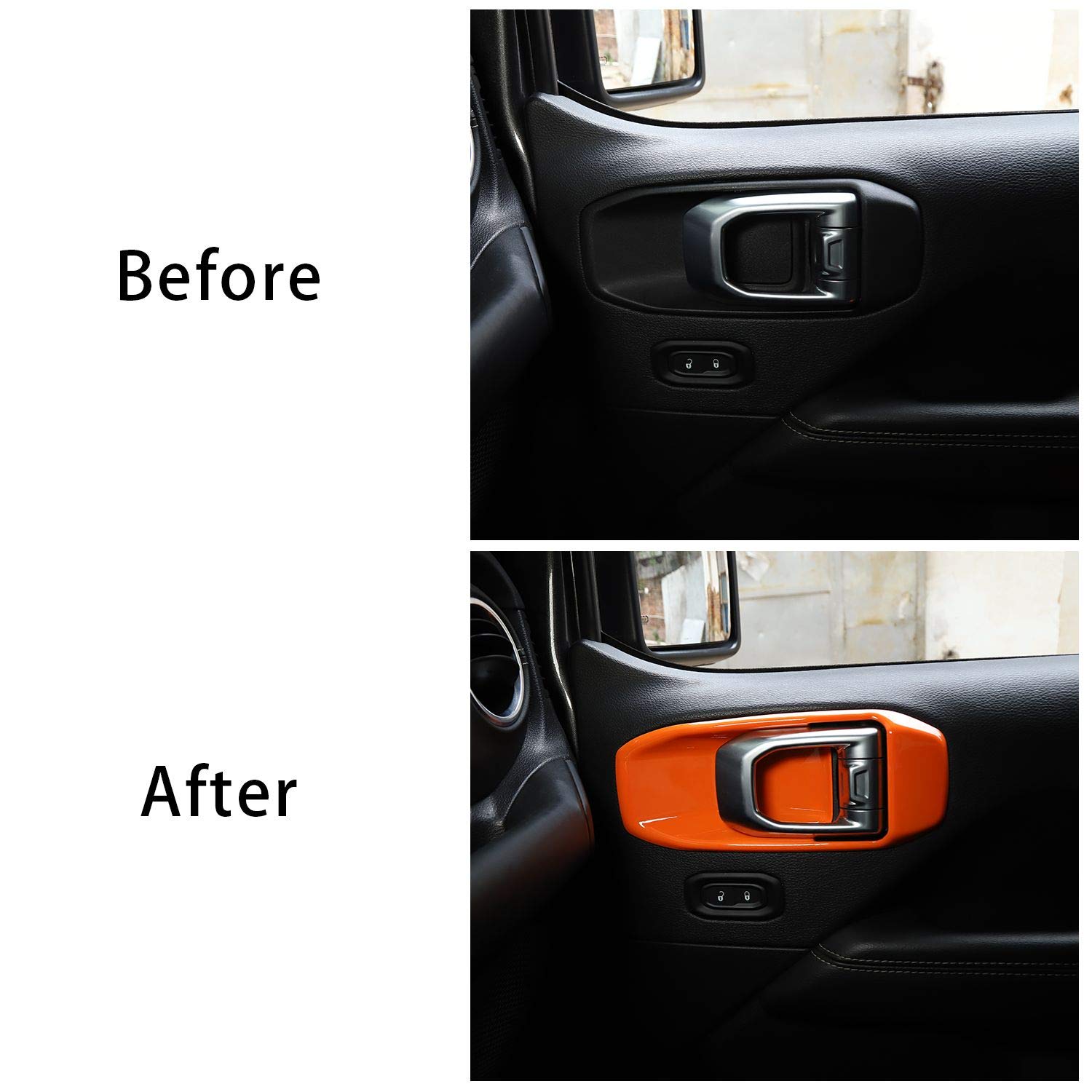 Voodonala ABS Orange Door Handle Bowl Trim for Jeep Wrangler JL JLU & Gladiator JT (2018-2020) - 4pcs - Upgrade Interior Accessories for Off-Road & Daily Driving