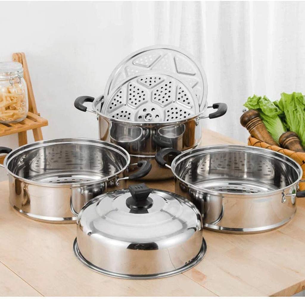 Commercial Stainless Steel Steamer Pot - 32cm Large Double & 4-Layer Soup Steamer for Gas & Induction Stoves - Perfect for Restaurants, Catering & Home Cooking
