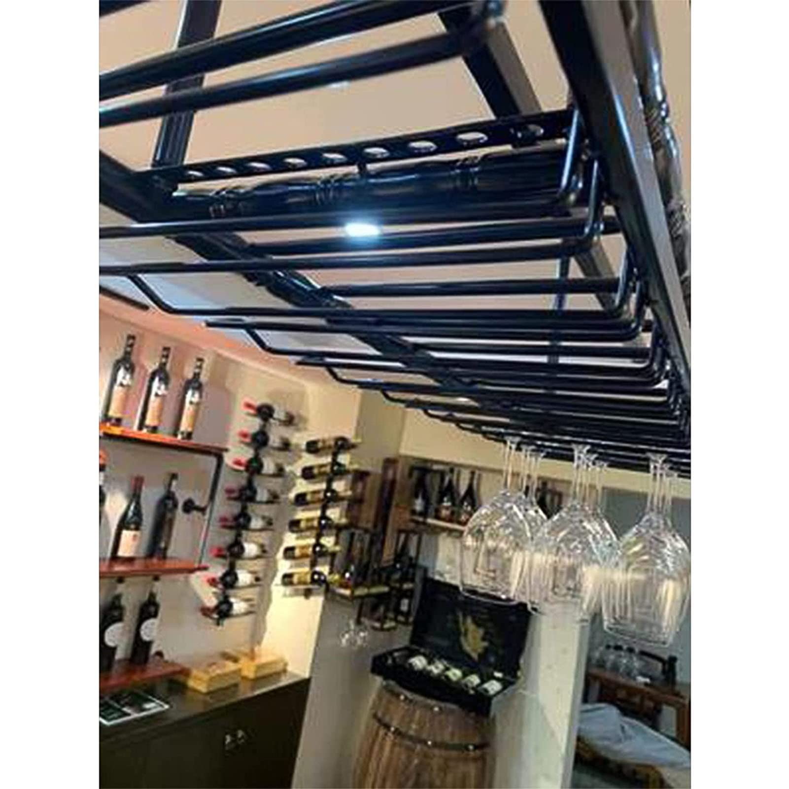 Industrial Metal Ceiling & Wall Mounted Wine Rack - Hanging Wine Glass & Bottle Holder with Stemware Storage Shelf (100cm) - Perfect for Kitchen, Bar, Restaurant & Home Wine Cellar Organization