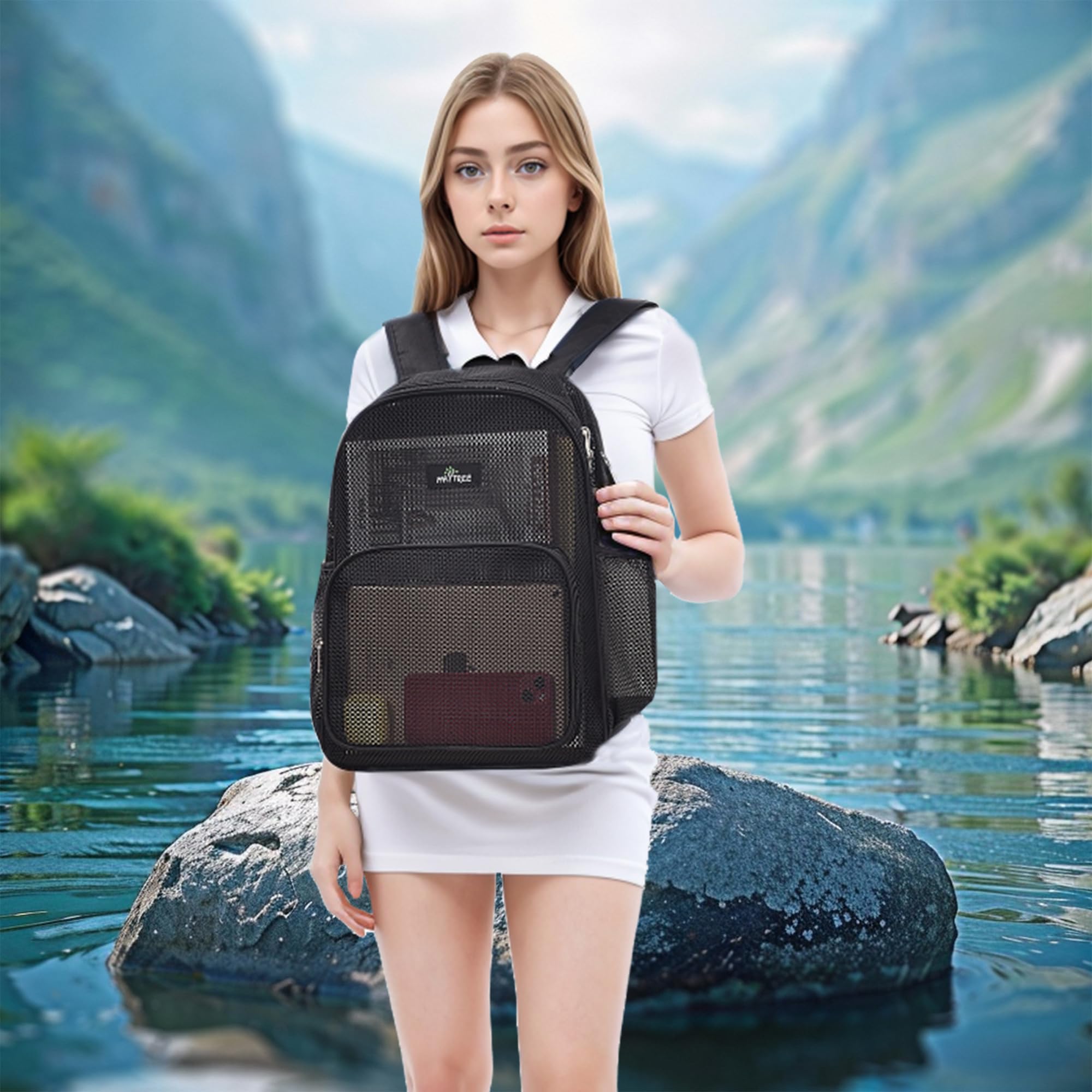 MAY TREE Heavy Duty Mesh Backpack for School, Beach, Swimming & Outdoor Activities - Durable Mesh Bookbag with Reinforced Material - Perfect for Gym, Travel & Daily Commute