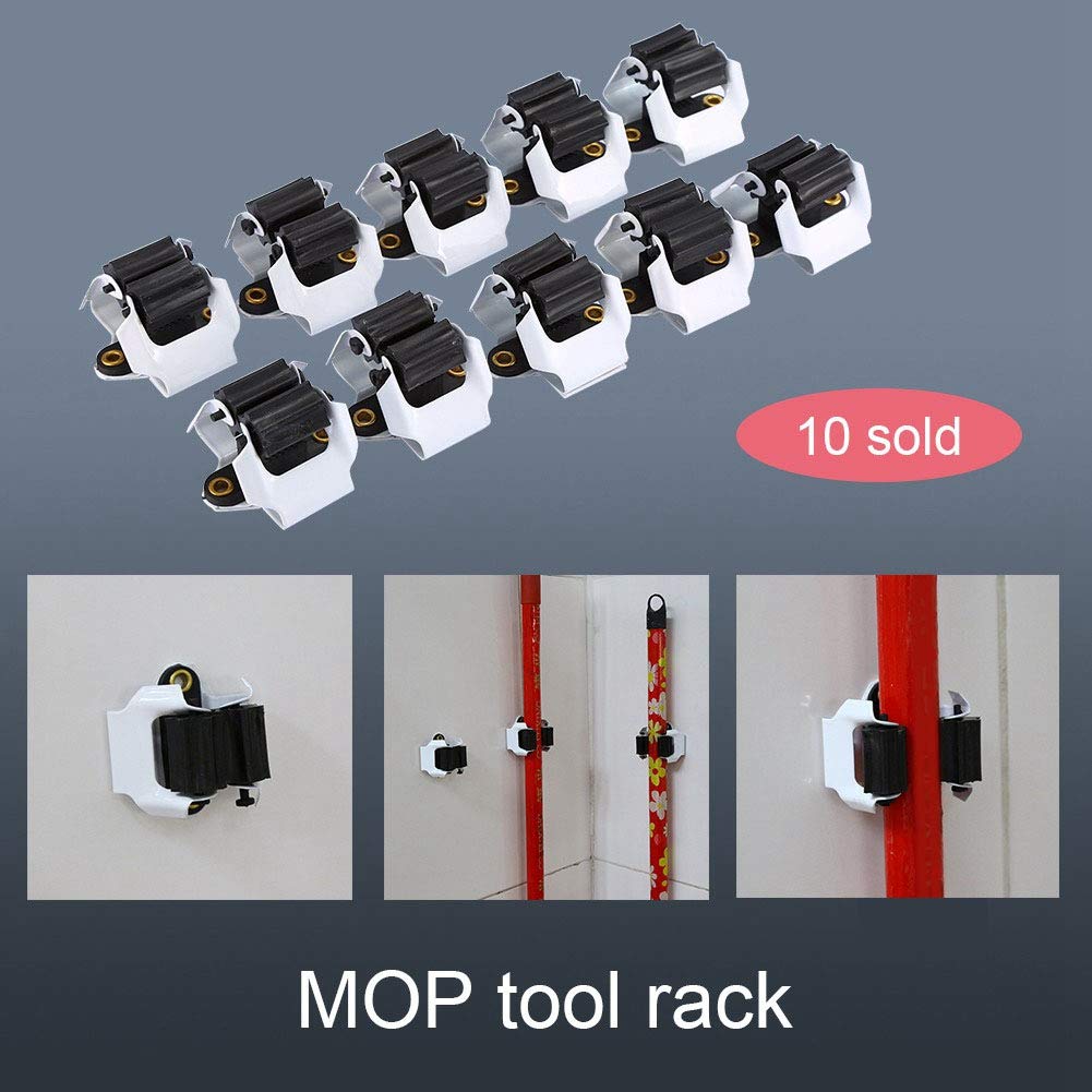 Keenso Heavy Duty Wall Mounted Mop and Broom Holder - 10 Pack Garage Storage Organizer for Brooms, Mops, Rakes, Shovels - Space Saving Tool Hanger for Closet, Laundry Room & Utility Storage