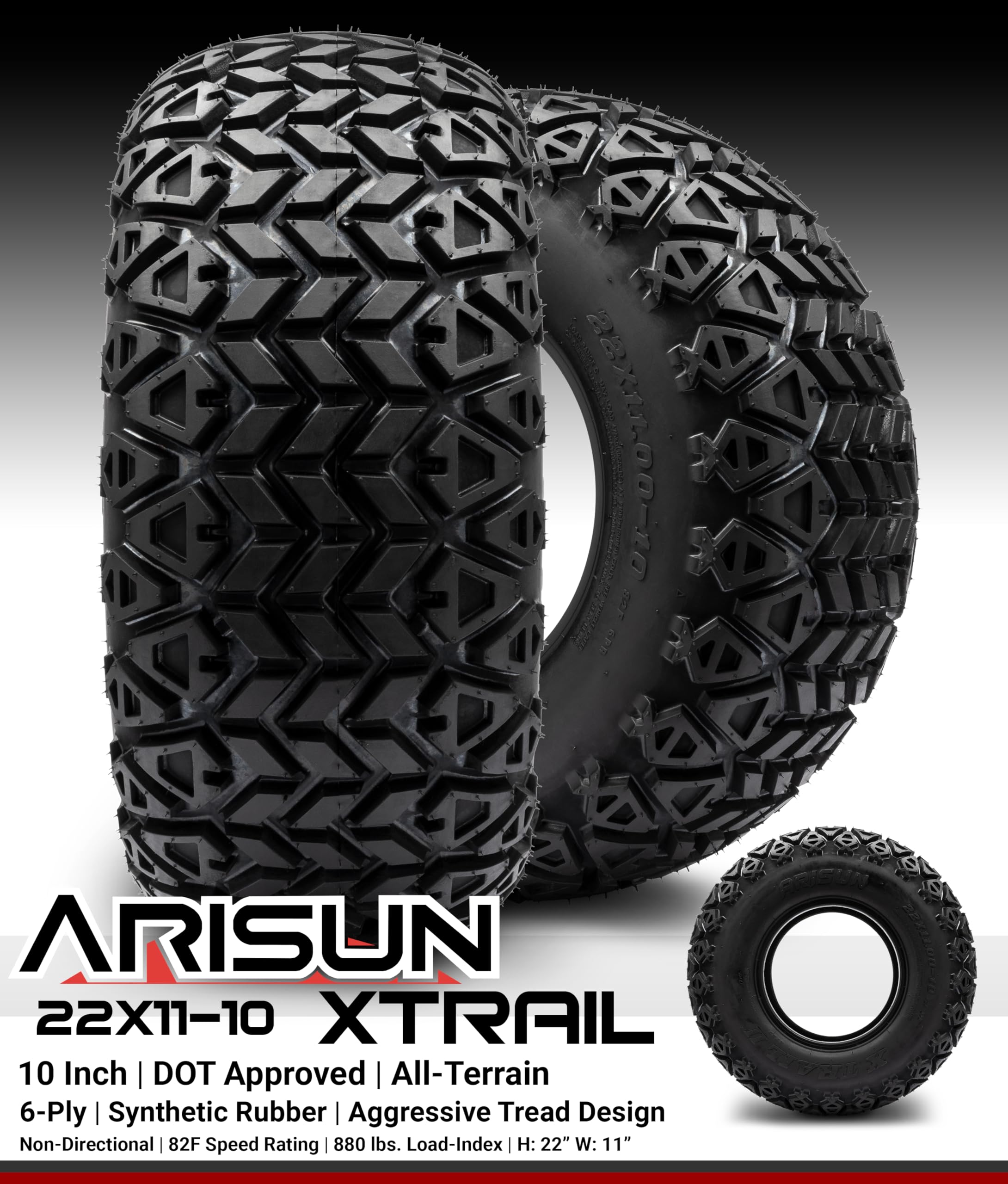 Arisun X-Trail AT06 22x11-10 (4-Ply) Golf Cart Tires - Set of 4 All-Terrain Tires for Golf Carts, UTVs & Utility Vehicles - Perfect for Off-Road, Hunting & Farm Use