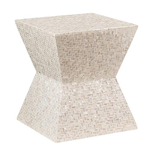 Riverbay Furniture Ivory Capiz Mosaic Accent Table - Handmade Shell Inlay Coffee Table, End Table, or Nightstand - Perfect for Living Room, Bedroom, or Office Decor