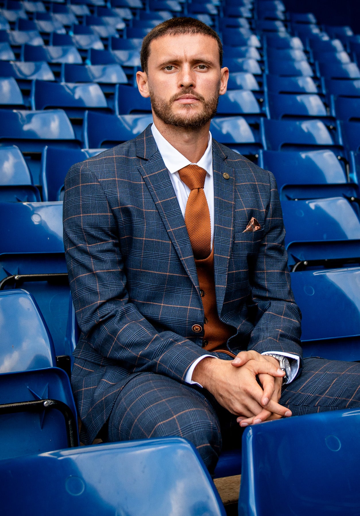 WBA Collection Jenson Marine Suit with Kelvin Tan Waistcoat - Premium Navy Formal Wear for Men | Perfect for Weddings, Business Meetings & Special Occasions