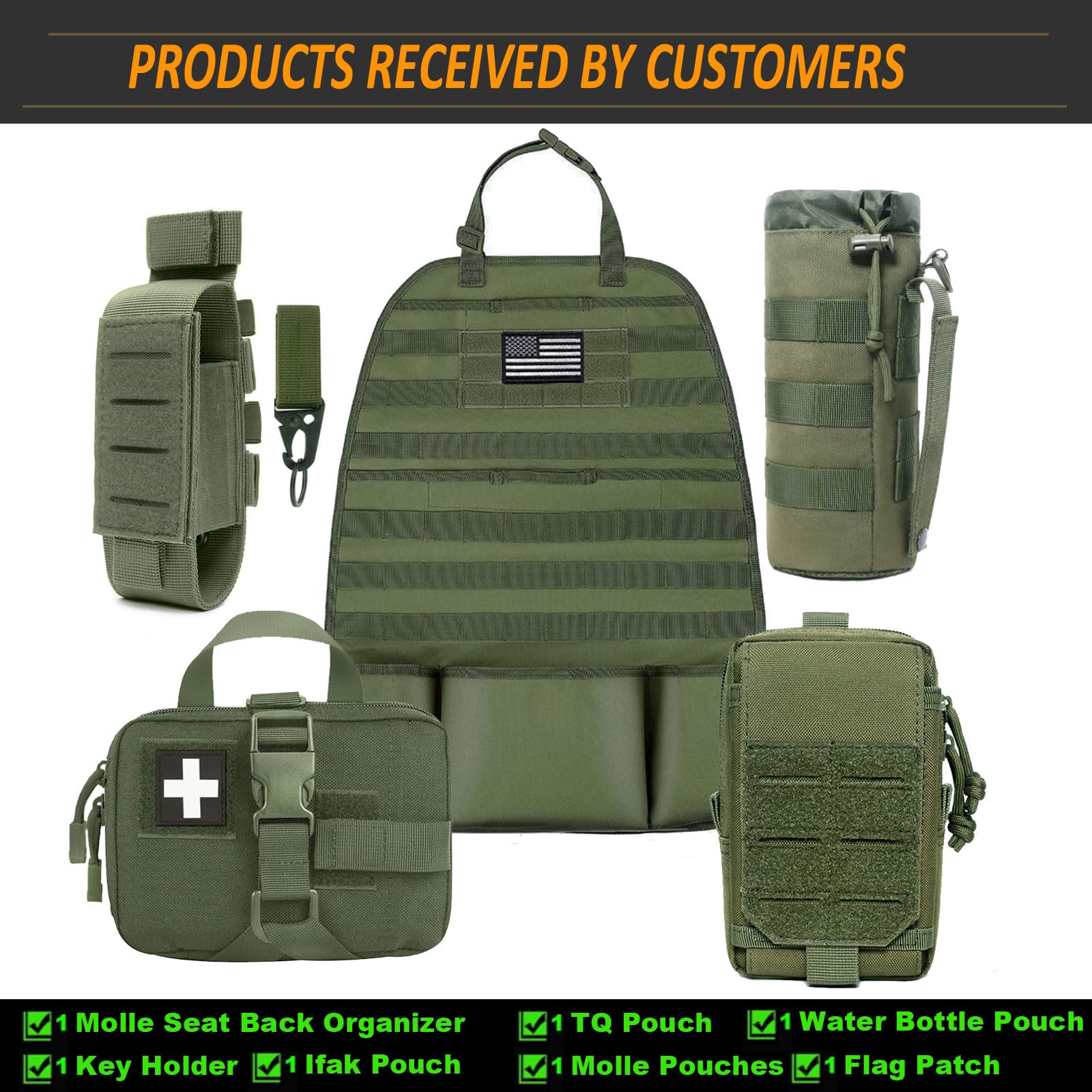 Tactical MOLLE Seat Back Organizer with Pouches - Durable Car Seat Cover Protector & Storage for Back Seat (Army Green) | Perfect for SUVs, Trucks & Road Trips