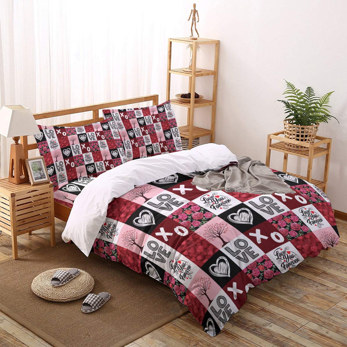 MUSEDAY 4-Piece Valentine's Day Duvet Cover Set - Romantic Rose Love Tree Design, Ultra Soft Twin Size Bedding with Zipper Closure & Corner Ties - Perfect for Anniversary Gifts, Couples Bedroom Decor, and Cozy Home Styling