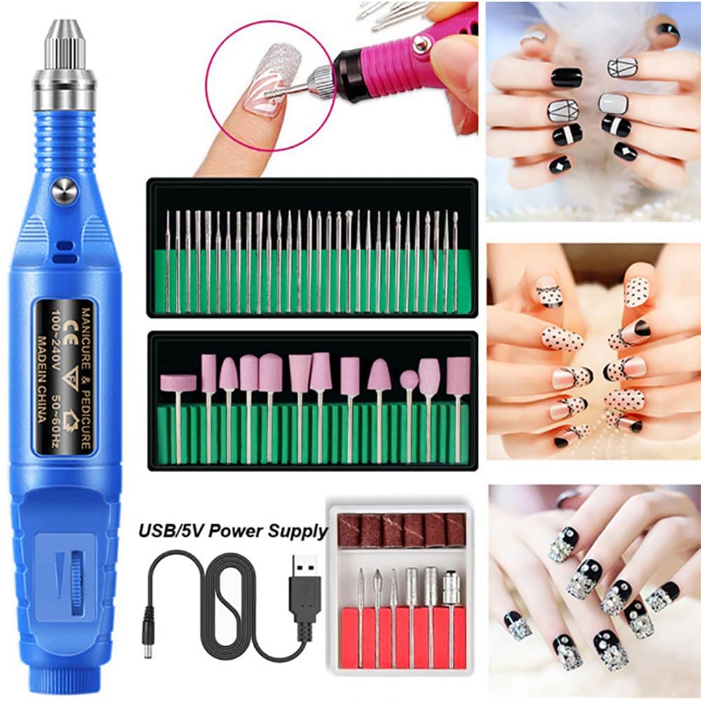Professional Electric Nail Drill Kit - Cordless Nail File Machine for Acrylic & Gel Nails, Blue | At-Home & Salon Manicure/Pedicure Tool