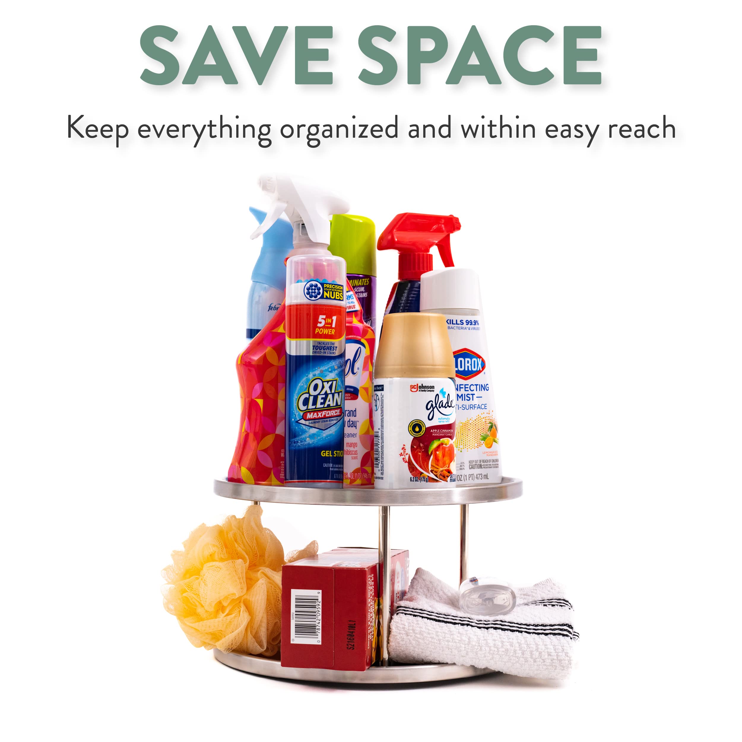 360-Degree Rotating Stainless Steel 2-Tier Spice Rack Organizer - Lazy Susan Cabinet Storage for Kitchen, Pantry & Medicine | Space-Saving Spinning Shelf for Spices, Condiments & Small Items | Perfect for Countertops, Cabinets & Pantry Organization