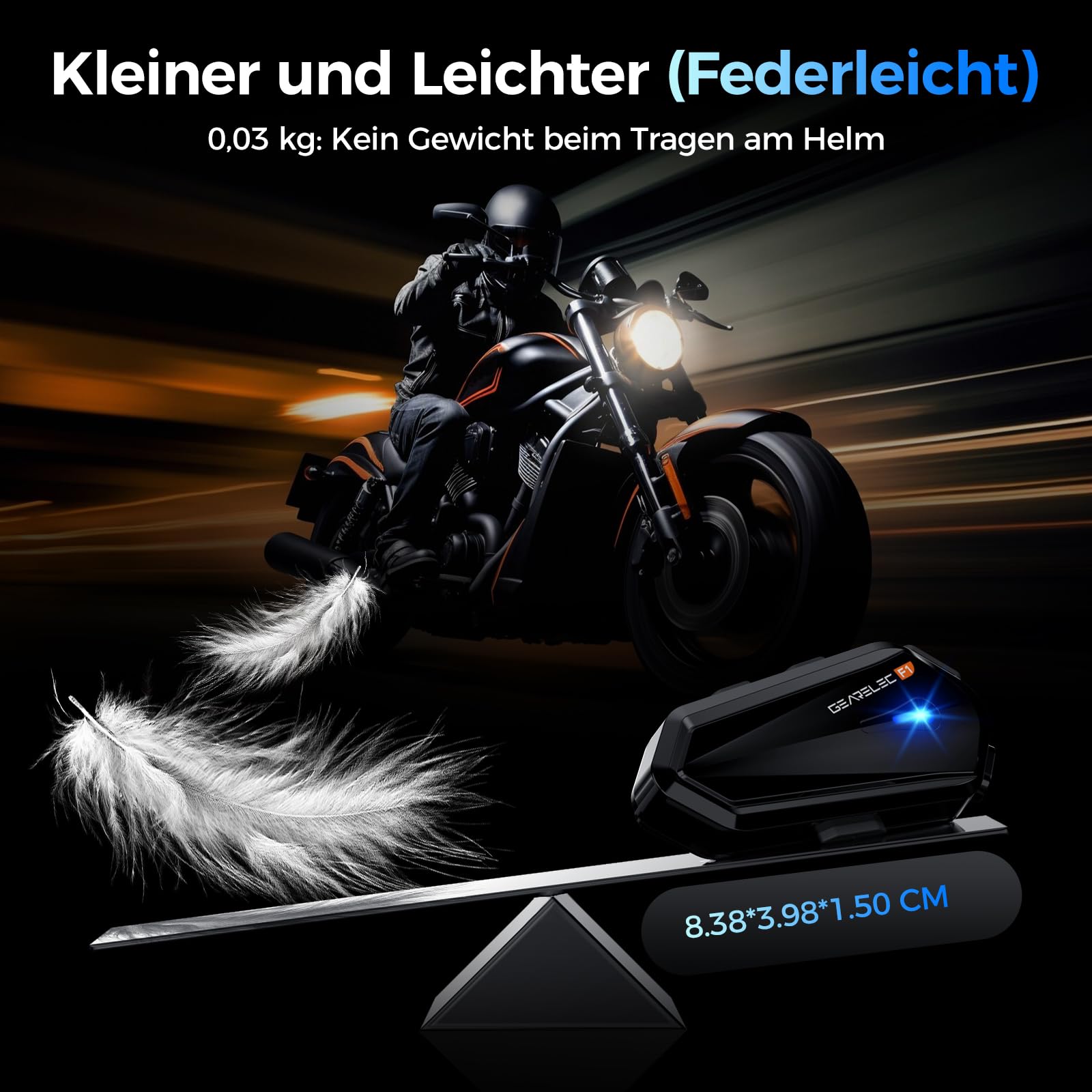 Gearelec V5.3BT Bluetooth Motorcycle Headphones - High Volume Speaker, 3 EQ Modes, HiFi Stereo Sound - Black Motorcycle Accessories for Riding, Commuting & Outdoor Adventures
