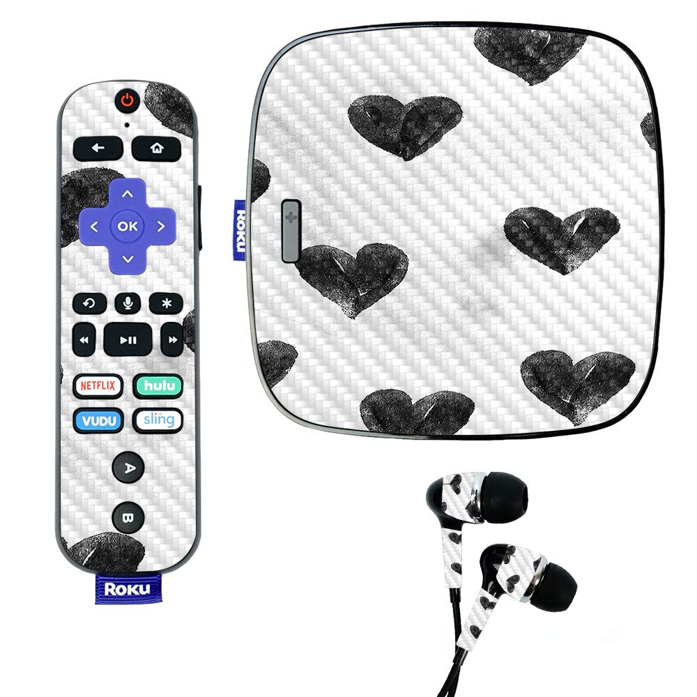 MightySkins Carbon Fiber Skin for Roku Ultra - Ink Hearts Design | Protective Durable Textured Vinyl Wrap | Easy to Apply & Remove | Made in USA | Perfect for Home Entertainment & Personalized Streaming Device Protection