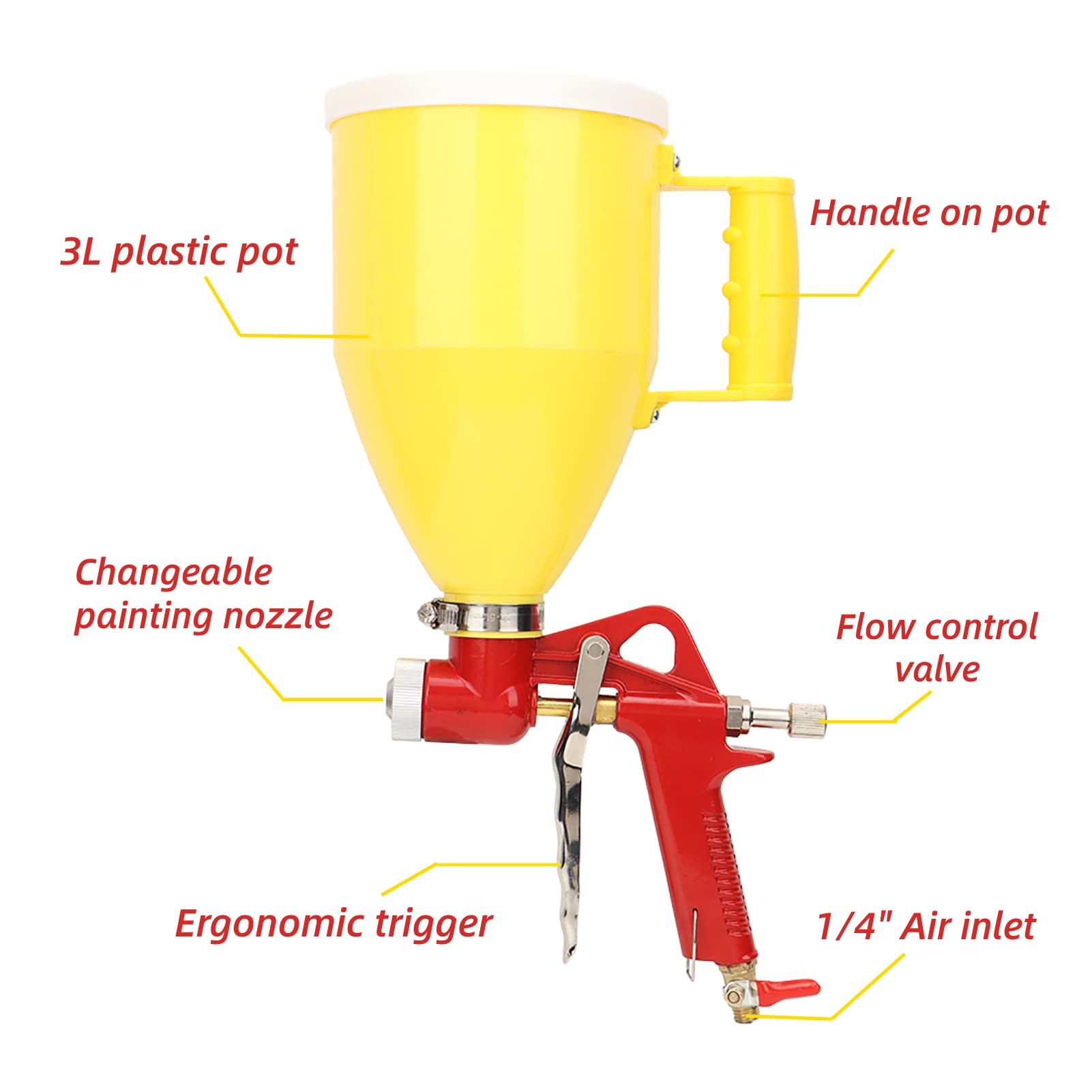 3L 1/4in Air Spray Gun with 4mm/6mm/8mm Nozzles - Professional Plastic Paint Sprayer for Home Furniture, Automotive & DIY Projects | Perfect for Wall Painting, Wood Refinishing & Car Touch-Ups