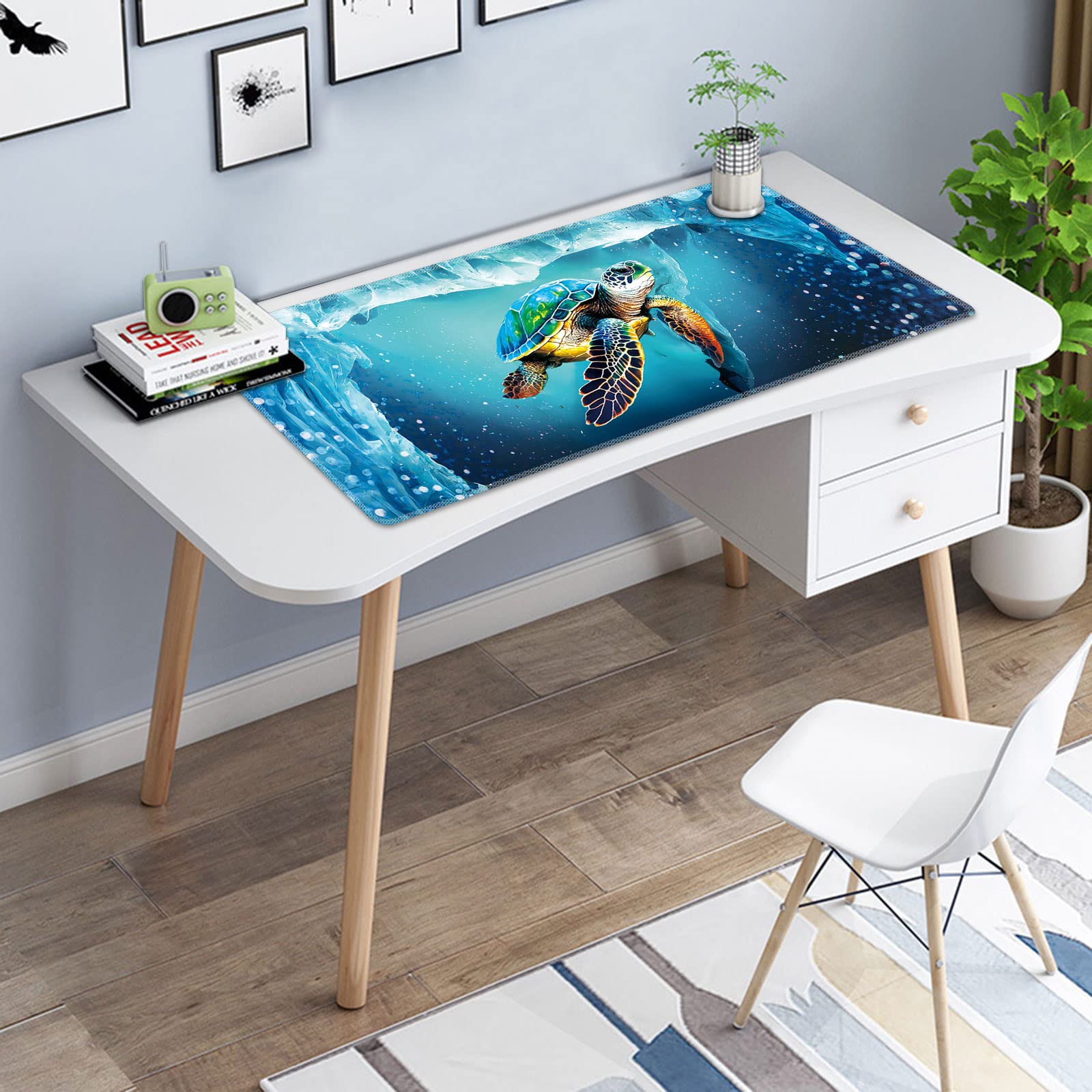Premium XXL Gaming Mouse Pad (31.5x11.8 Inch) - Extended Non-Slip Desk Mat with Stitched Edges for Keyboard & Mouse | Waterproof Turtle Underwater Design | Perfect for PC Gaming, Office Work & Home Computer Setup
